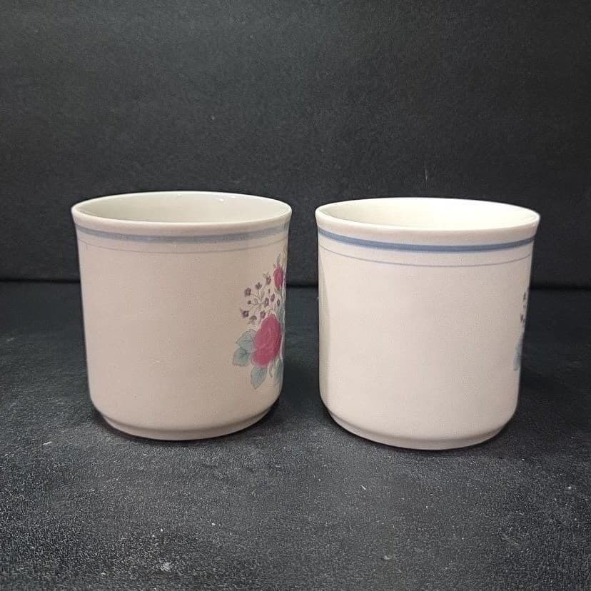 Gibson Style Stoneware Coffee Cups, Purple Blue Rose Design Mugs, Set of 2, Vtg - Thumbnail 5