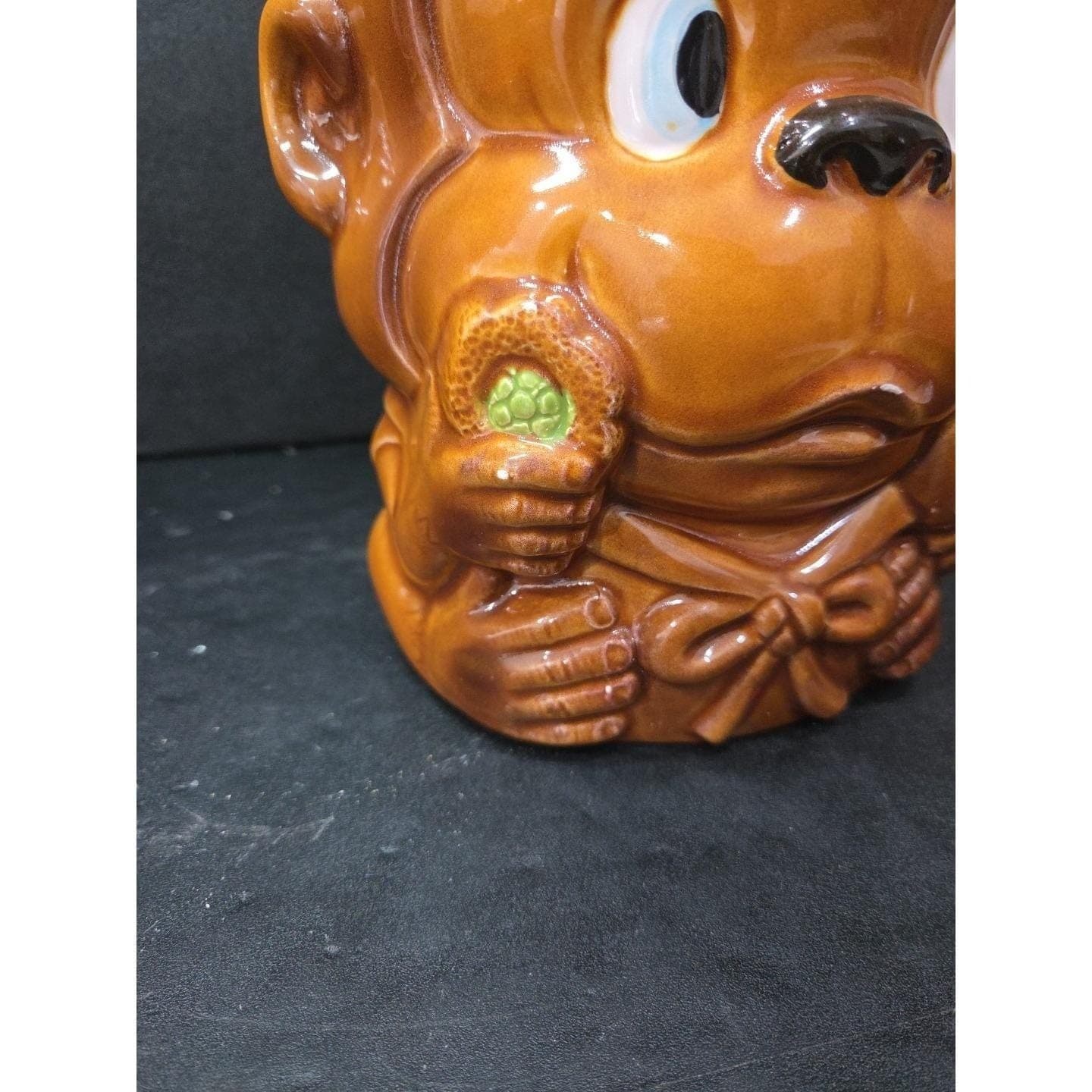 Monkey Sailor Cookie Jar, Brown Ceramic Canister, White Hat Lid, Kitchen Decor - Thumbnail 10