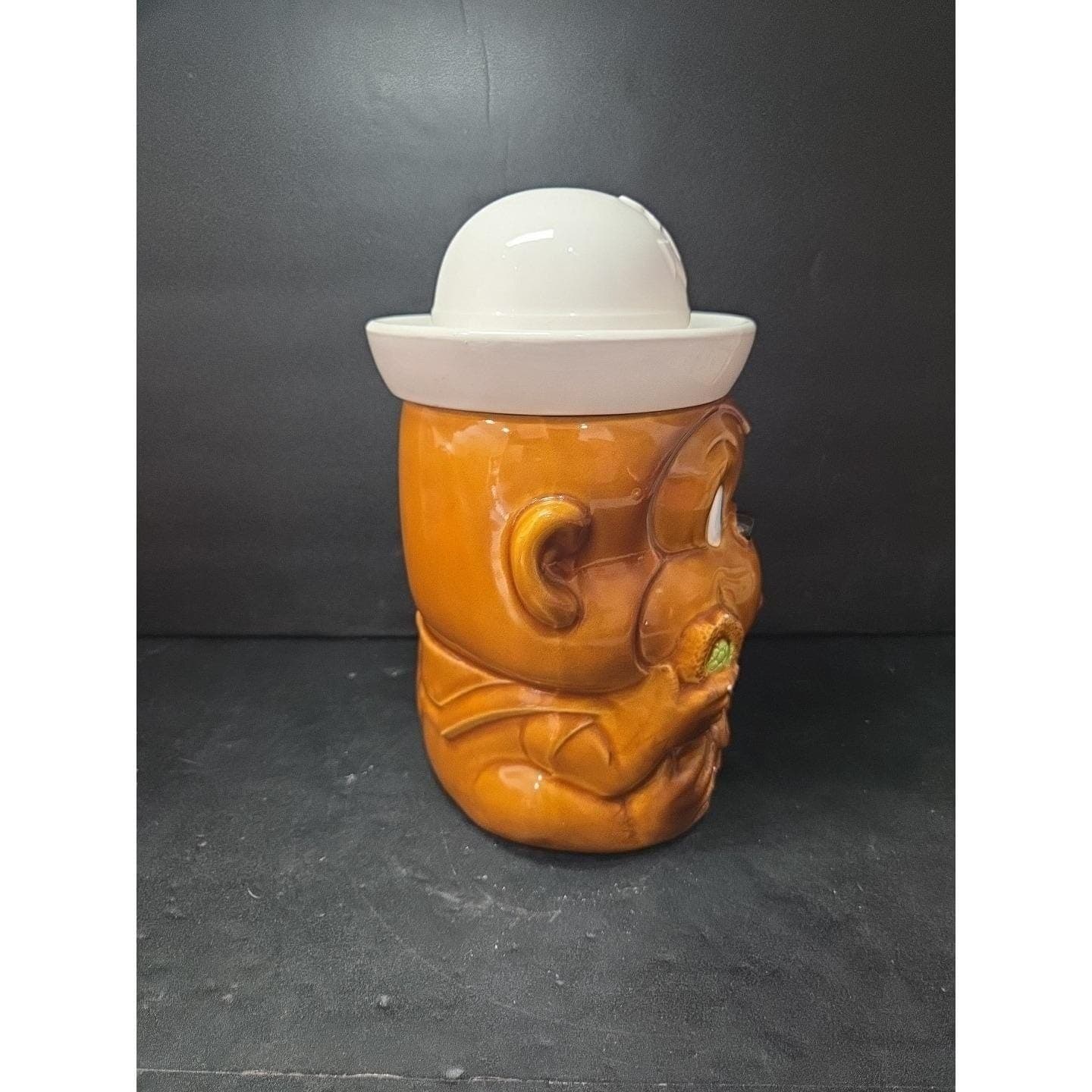 Monkey Sailor Cookie Jar, Brown Ceramic Canister, White Hat Lid, Kitchen Decor - Thumbnail 4
