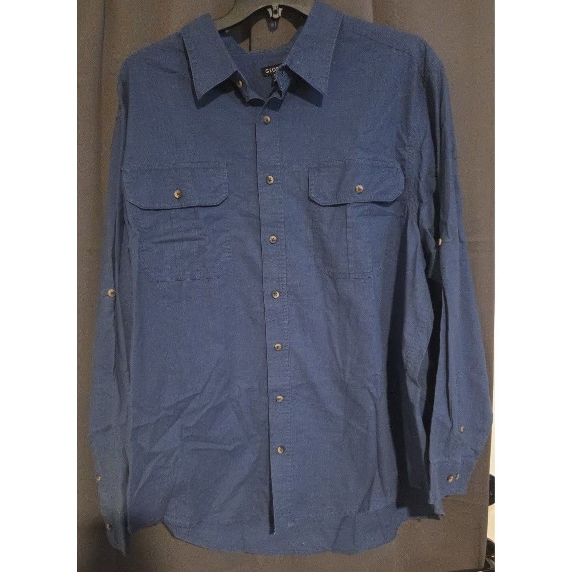 George Long Sleeve Pigment Dye Shirt Bays Blue GM32114B, Men's 2XL 50-52 NWT - Thumbnail 3