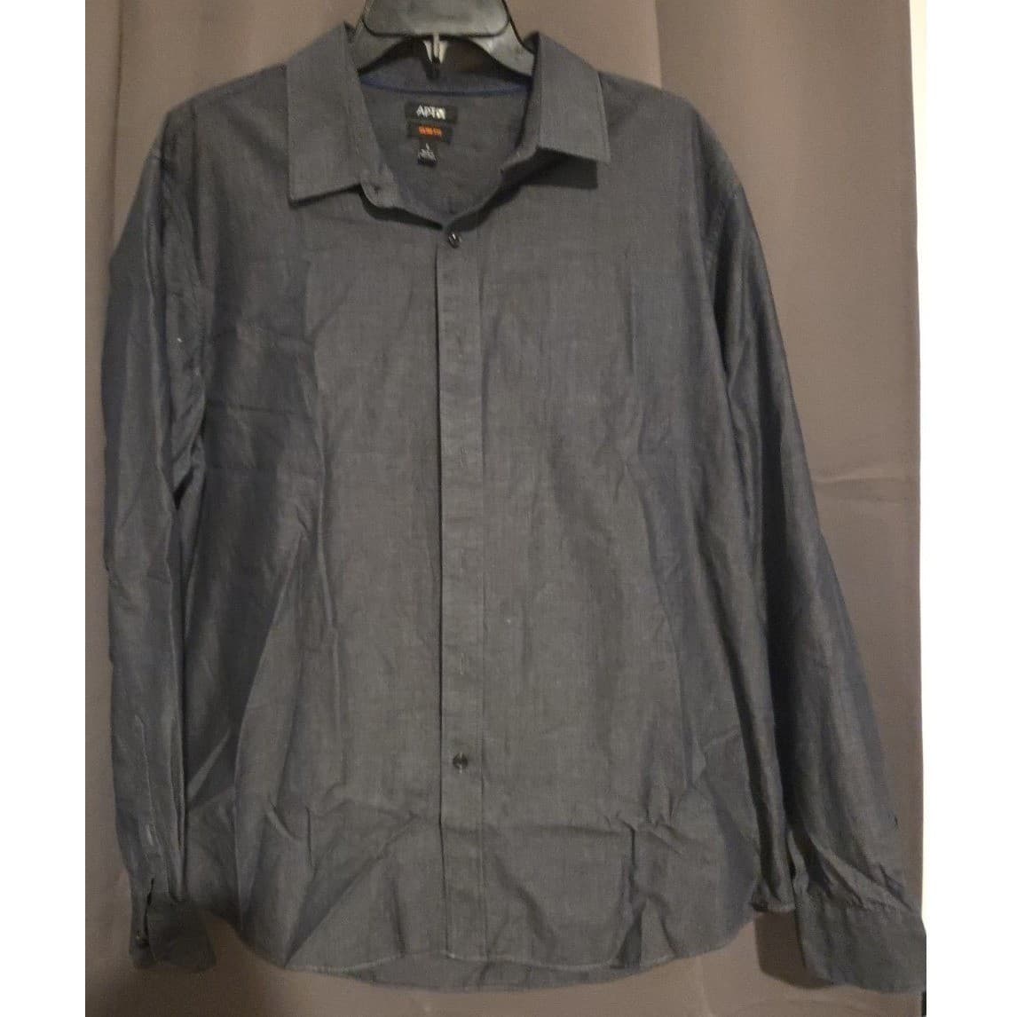 Apt 9 Slim Fit Long Sleeve Button Down Shirt, Charcoal Gray, Cotton, Men's Large - Thumbnail 2