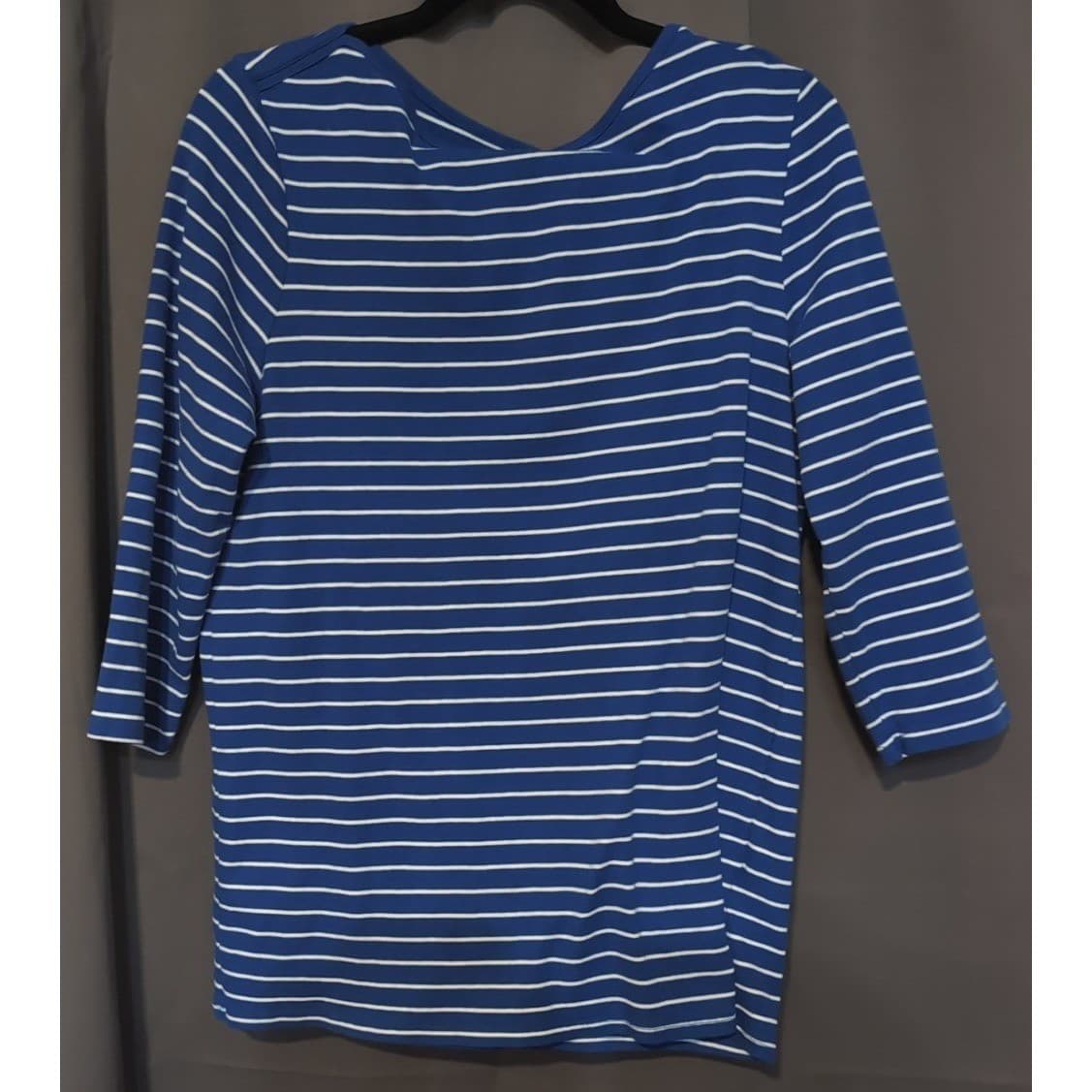 Faded Glory Blue White Striped 3/4 Sleeve Scoop Neck Top, Women's XL 16-18 - Thumbnail 3