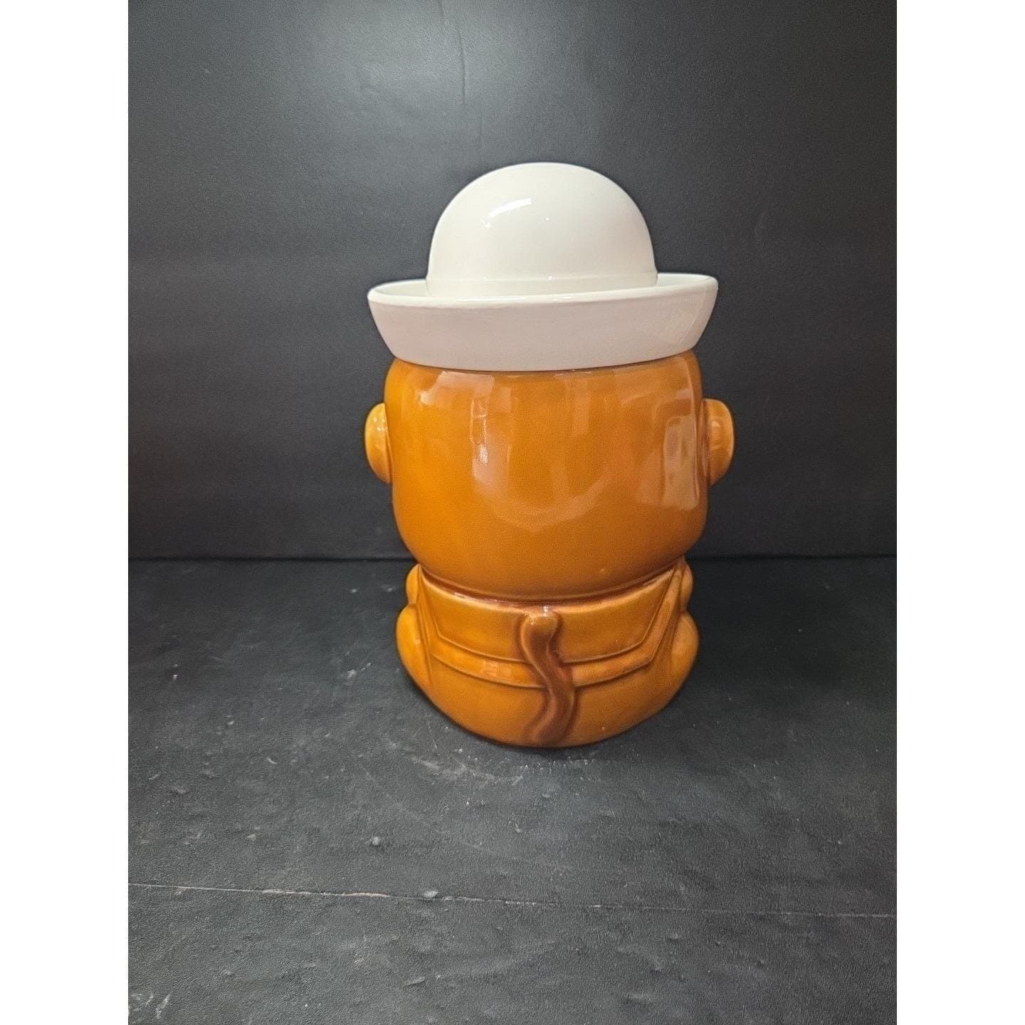 Monkey Sailor Cookie Jar, Brown Ceramic Canister, White Hat Lid, Kitchen Decor - Thumbnail 3