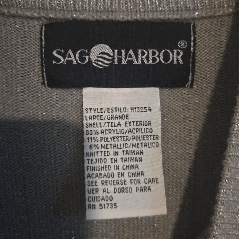 Sag Harbor Silver Metallic Ribbed Mock Neck Short Sleeve Sweater, Women's Large - Thumbnail 5