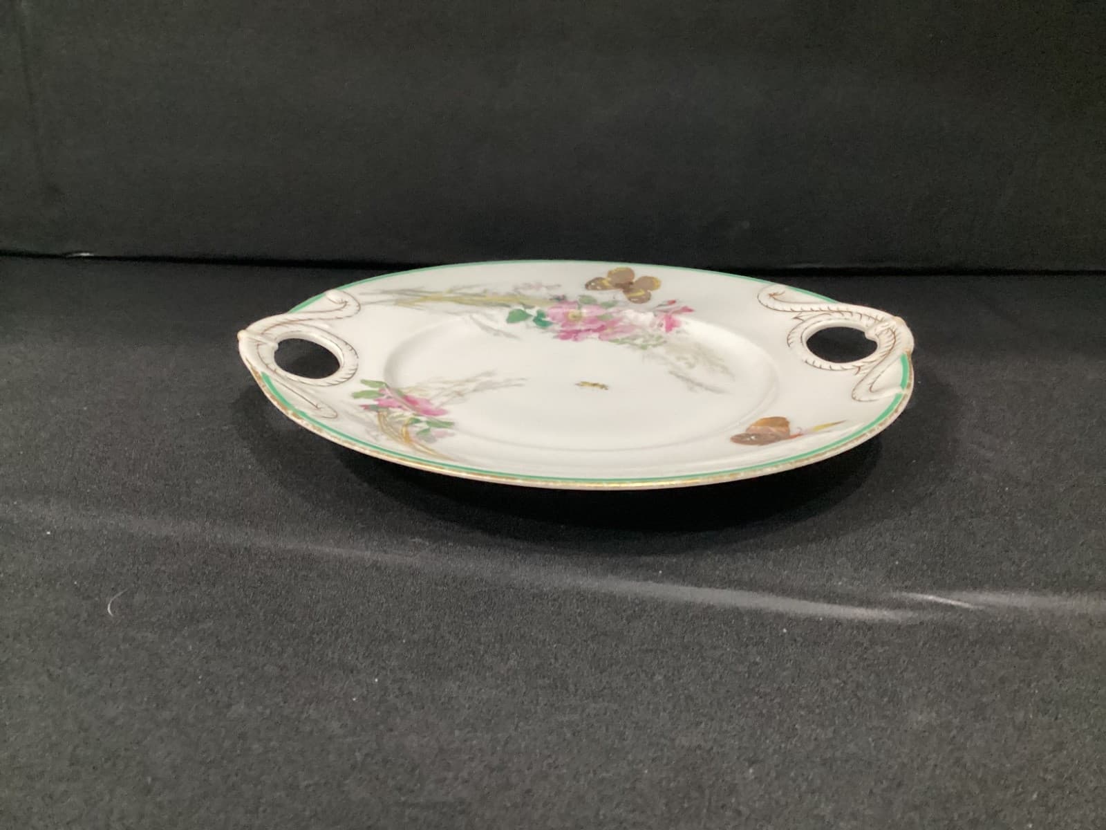 Haviland Limoges France Cake Serving Plate White, Gold Trim Double Handle * - Thumbnail 6