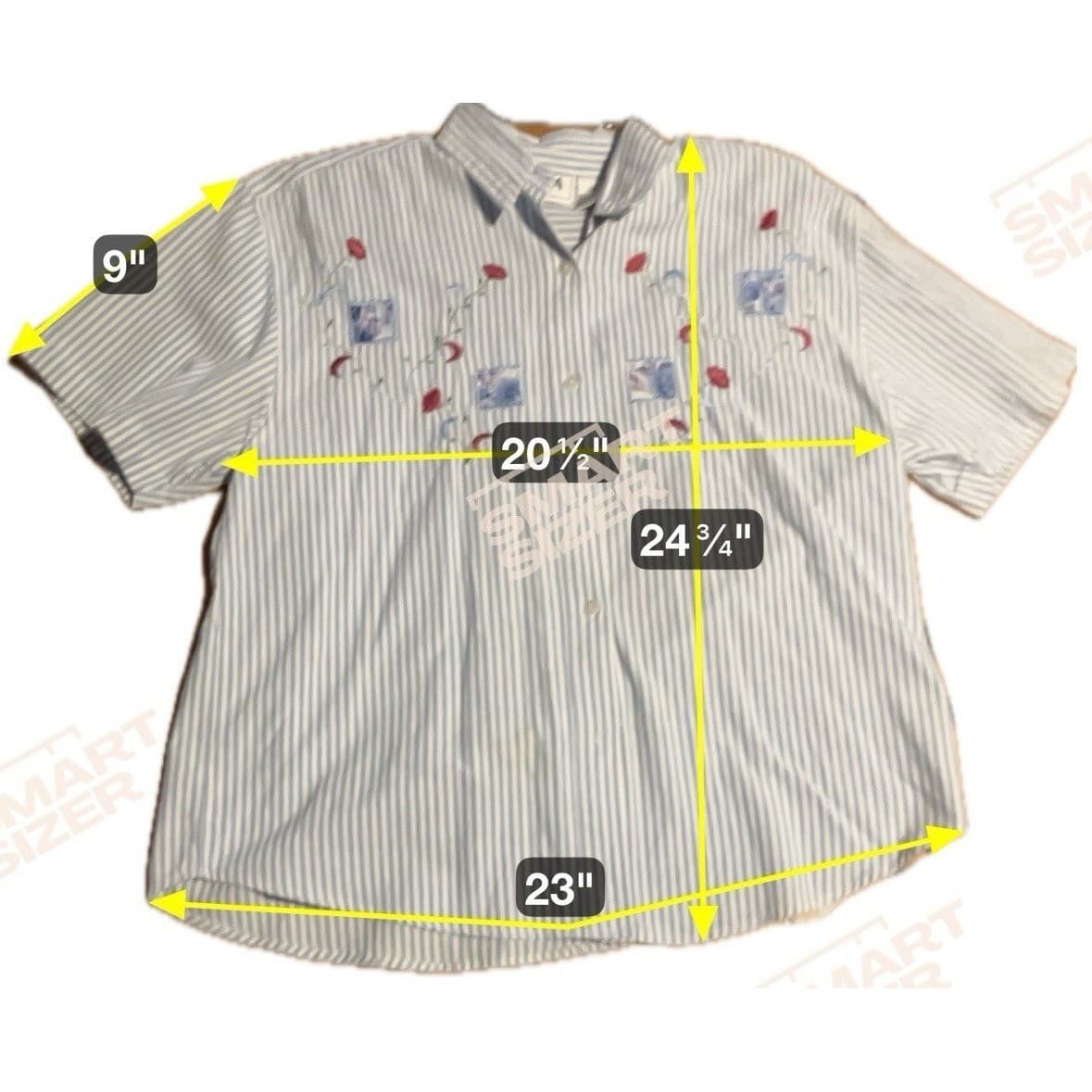 Keneth Too! Blue White Striped Embroidered Floral Button Down, Women's Medium - Thumbnail 5