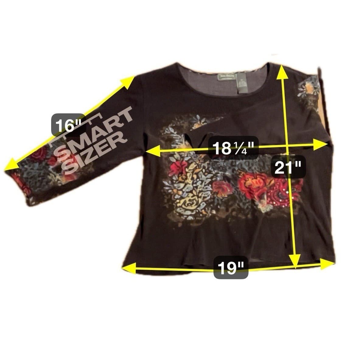 Jane Ashley Brown Floral Leopard Print Rhinestone 3/4 Sleeve Top, Women's Large - Thumbnail 2