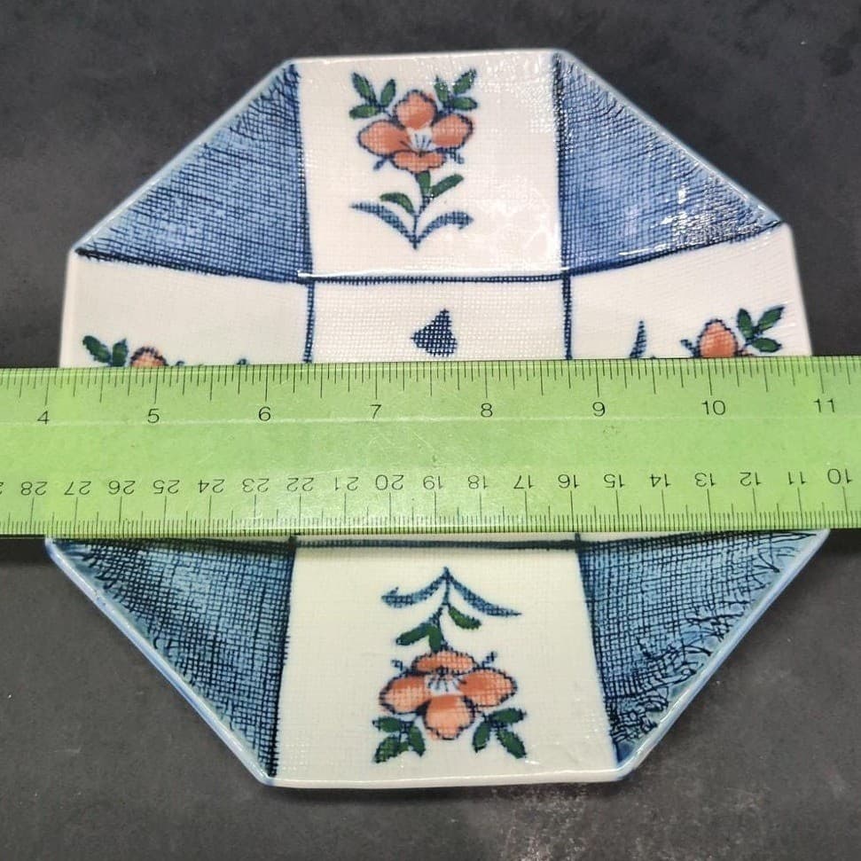 Octagonal Blue & White Floral Ceramic Bowl, Replacement Hand-painted Asian Decor - Thumbnail 5