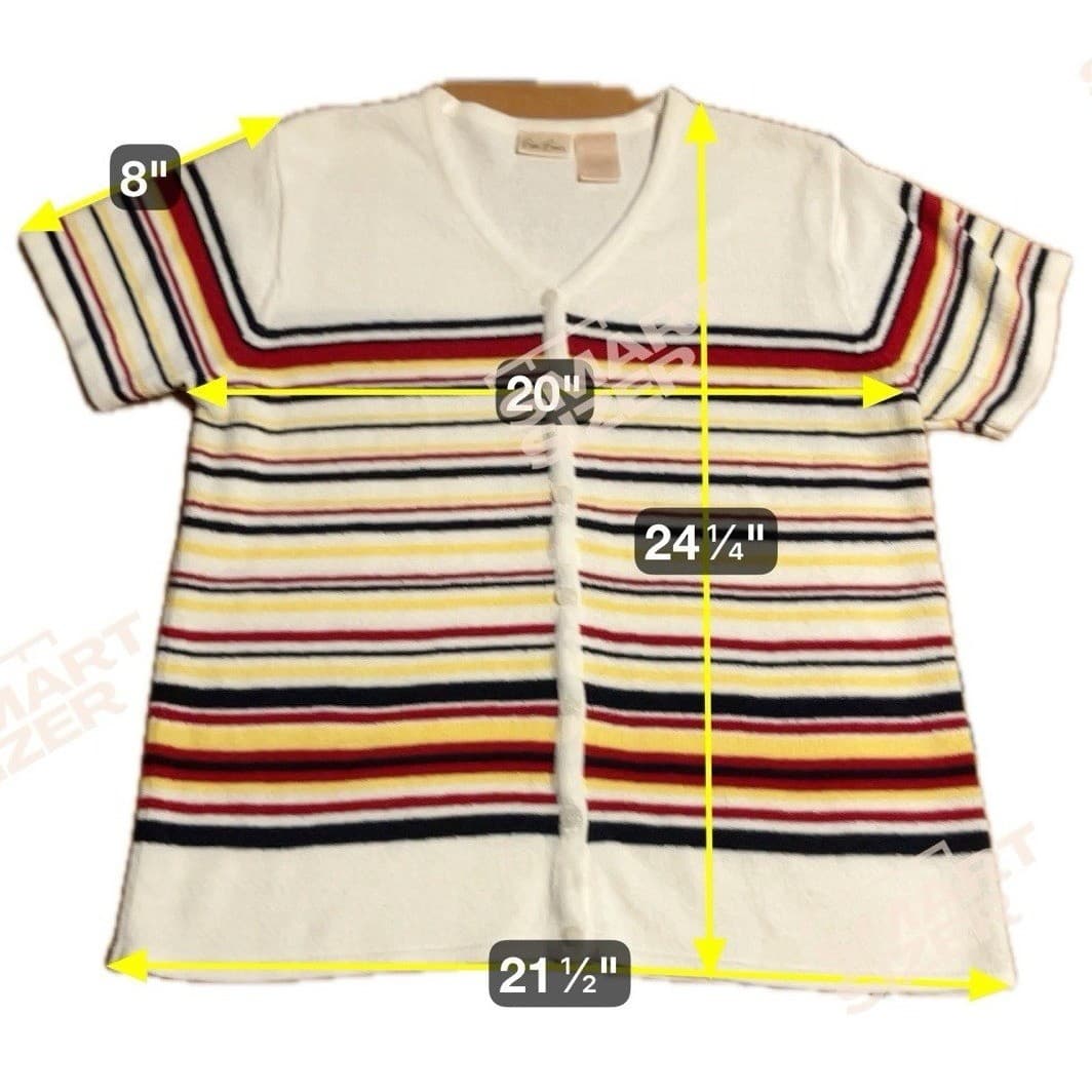Bobbie Brooks Short Sleeve Striped Knit Cardigan, Cream Red Blue, Women's Large - Thumbnail 2
