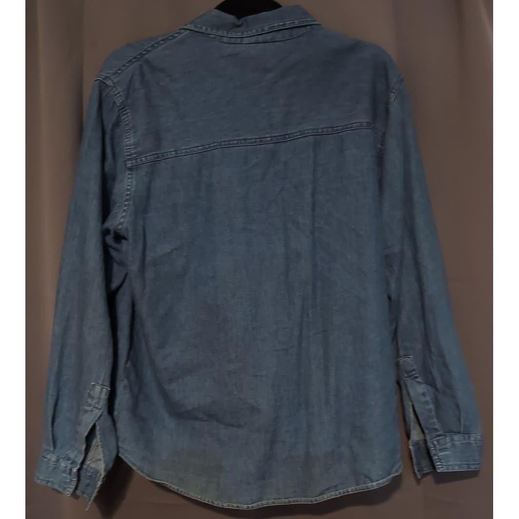 Allyson Whitmore Floral Embroidered Blue Denim Button Down, Women's Petite Large - Thumbnail 4