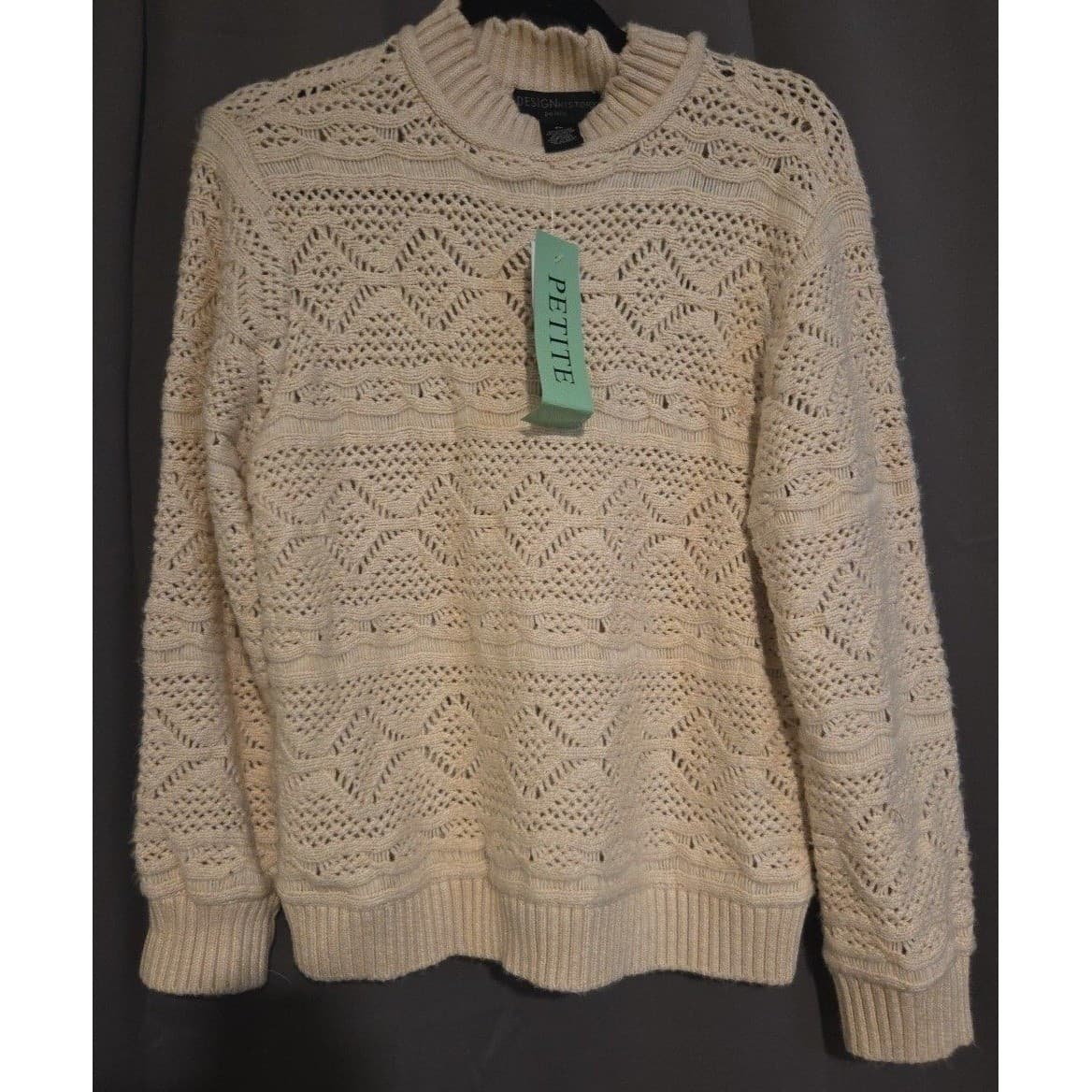 Design History Petite Winter Wheat Pointelle Knit Crewneck Sweater, RPBES0712024 - Thumbnail 3