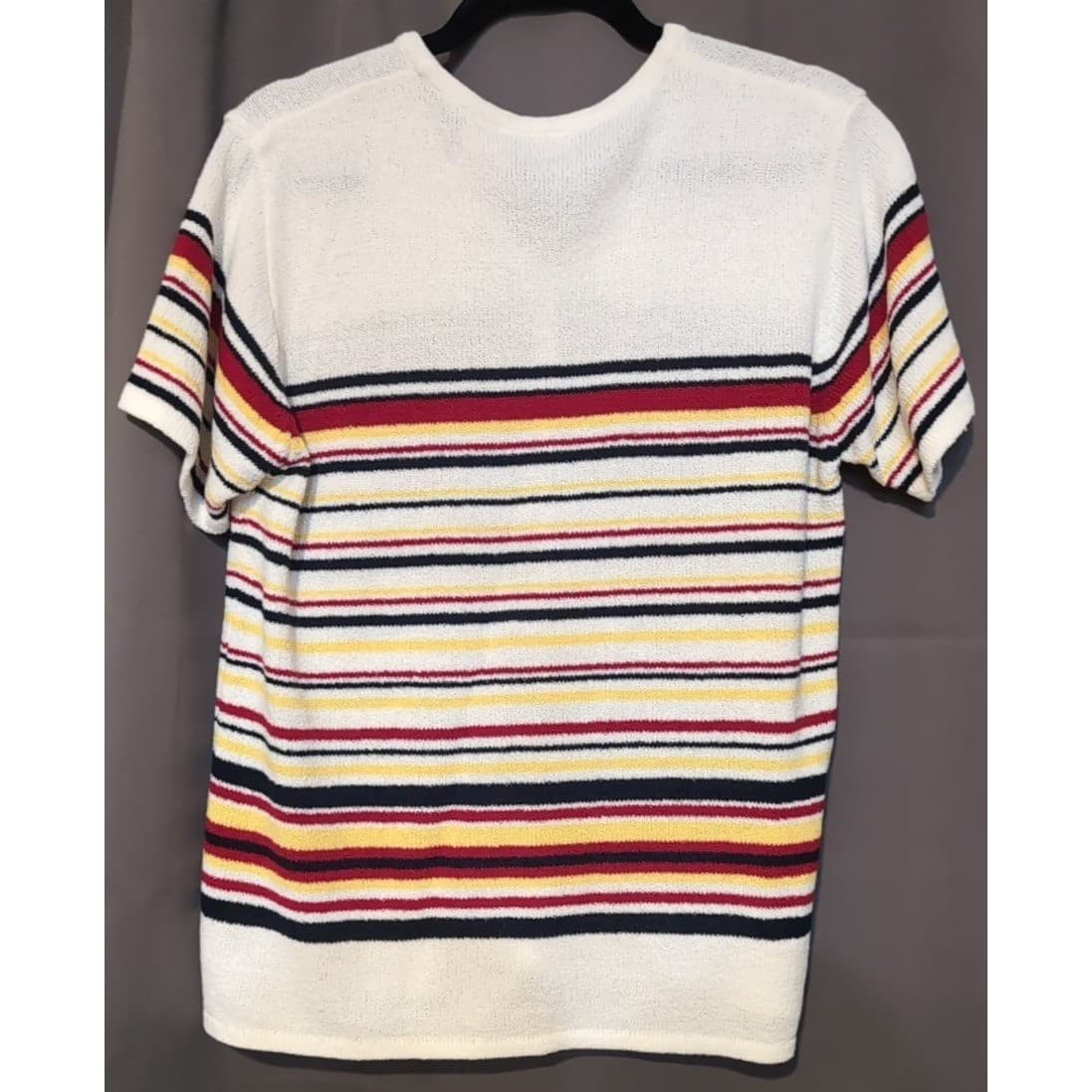 Bobbie Brooks Short Sleeve Striped Knit Cardigan, Cream Red Blue, Women's Large - Thumbnail 4