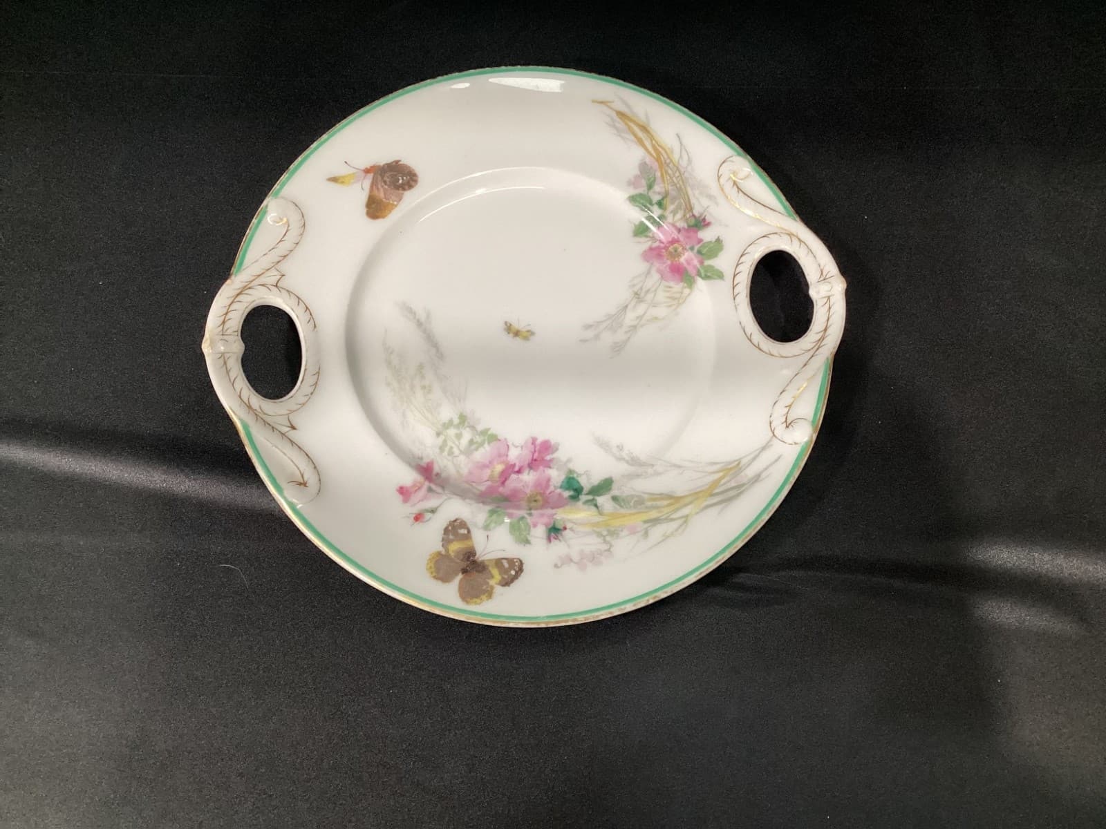 Haviland Limoges France Cake Serving Plate White, Gold Trim Double Handle * - Thumbnail 2
