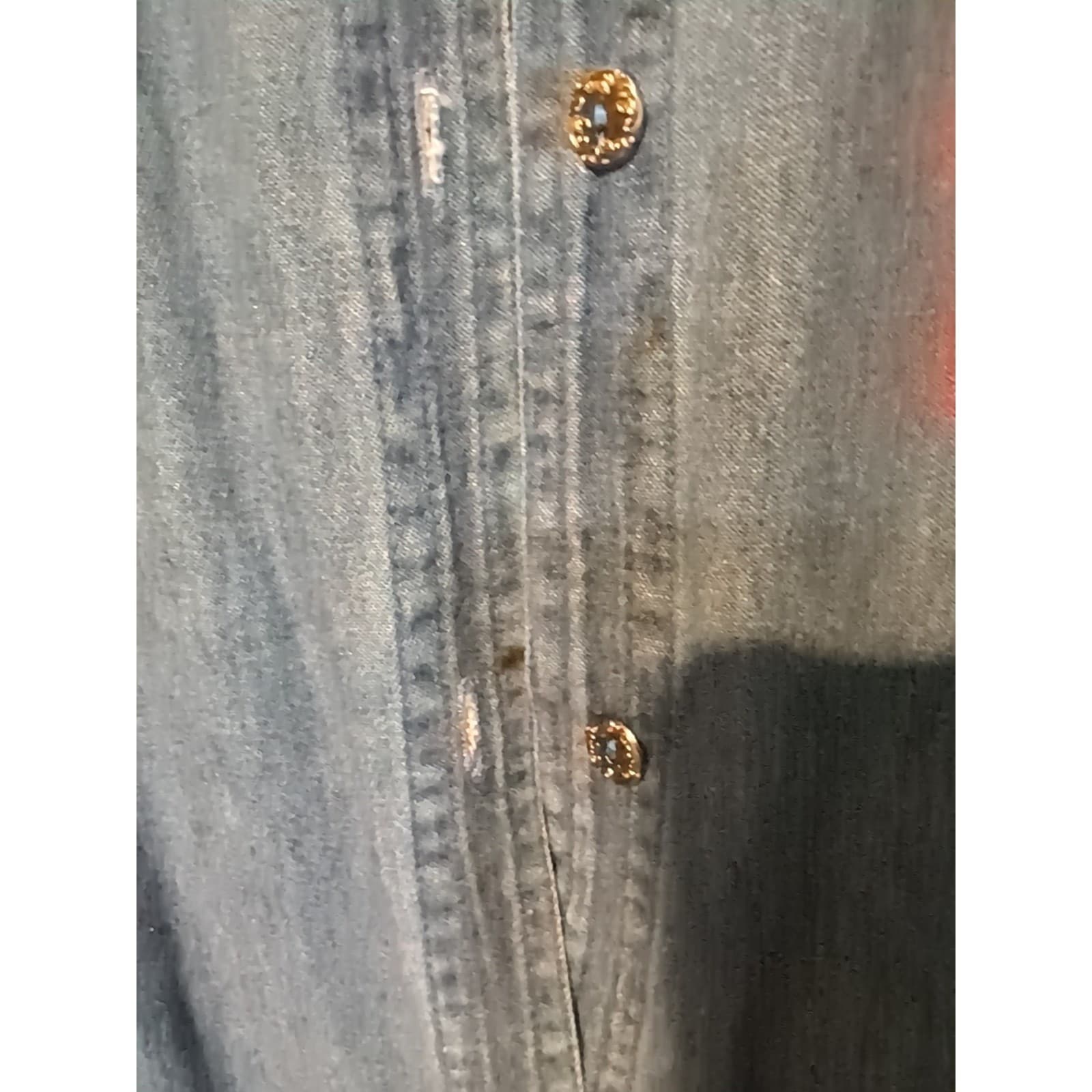 Allyson Whitmore Floral Embroidered Blue Denim Button Down, Women's Petite Large - Thumbnail 8