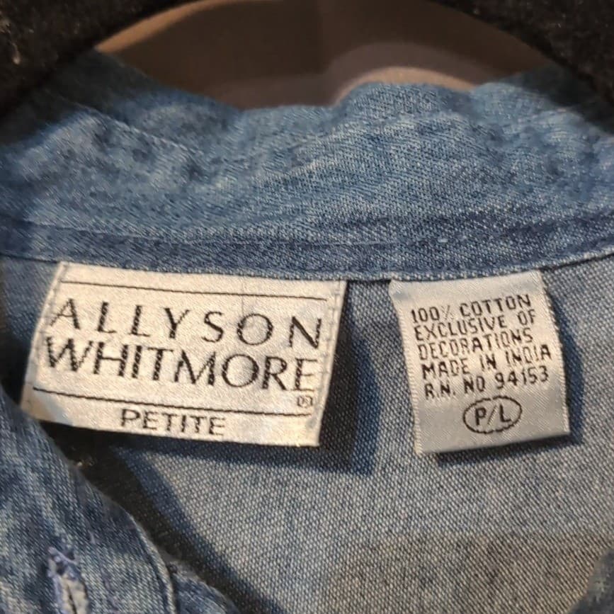 Allyson Whitmore Floral Embroidered Blue Denim Button Down, Women's Petite Large - Thumbnail 5