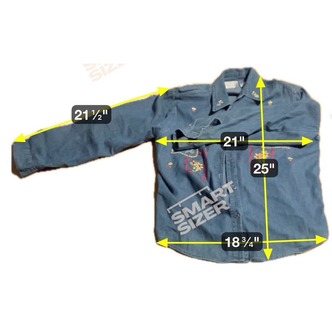 Allyson Whitmore Floral Embroidered Blue Denim Button Down, Women's Petite Large - Thumbnail 2