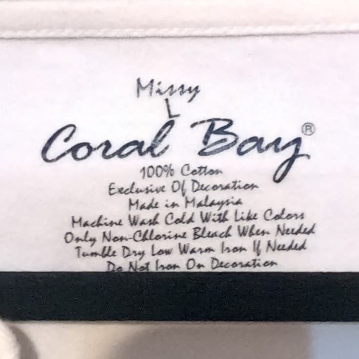 Coral Bay Missy White Embroidered Split Neck Short Sleeve Top, Women's Large - Thumbnail 5