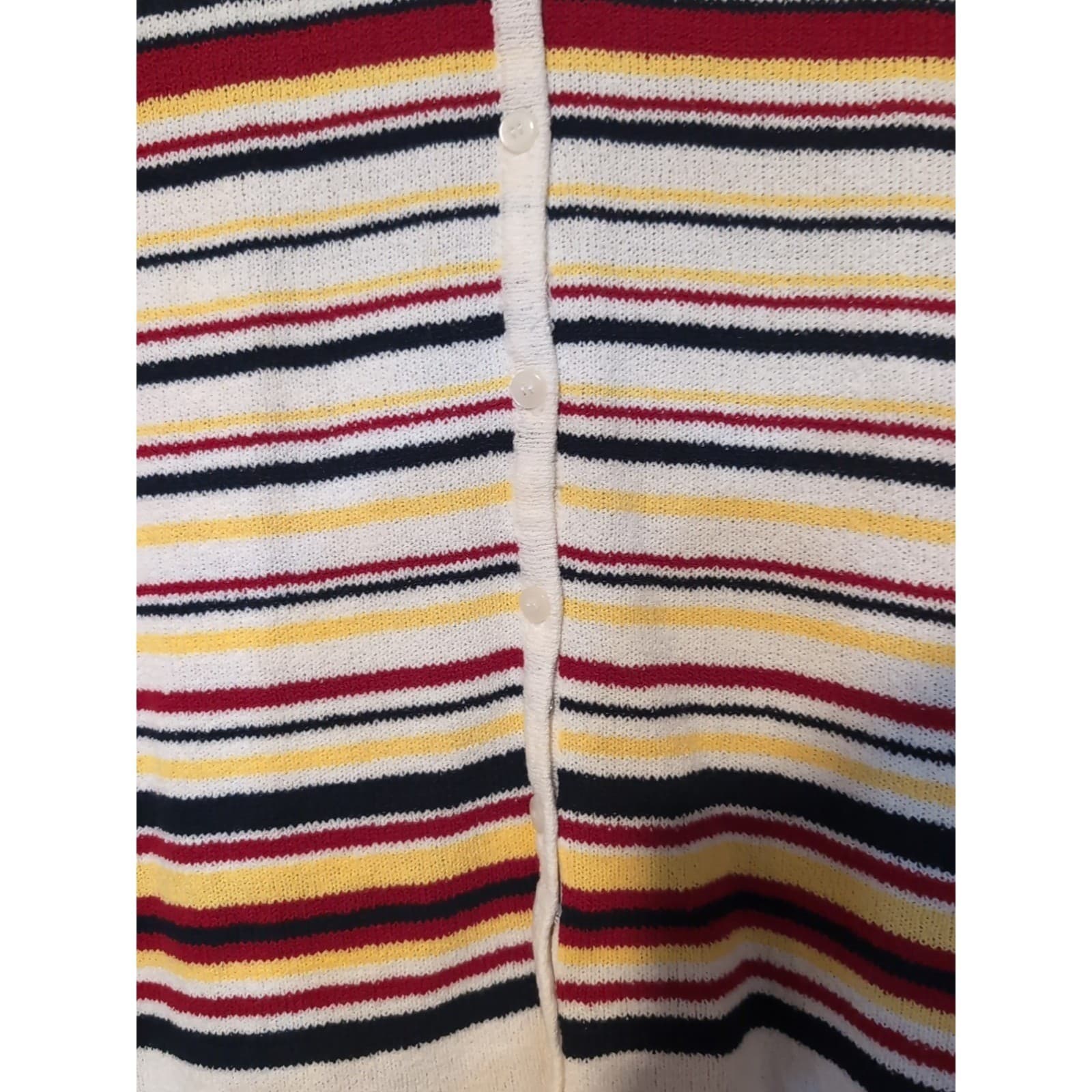 Bobbie Brooks Short Sleeve Striped Knit Cardigan, Cream Red Blue, Women's Large - Thumbnail 7