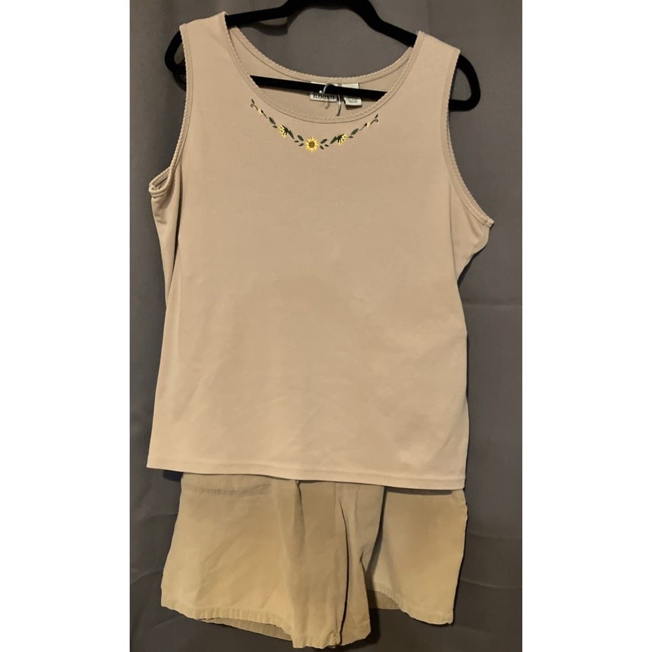 Classic Elements Tan Embroidered Floral Tank Top & Shorts Set, Women's Large/XL - Thumbnail 4