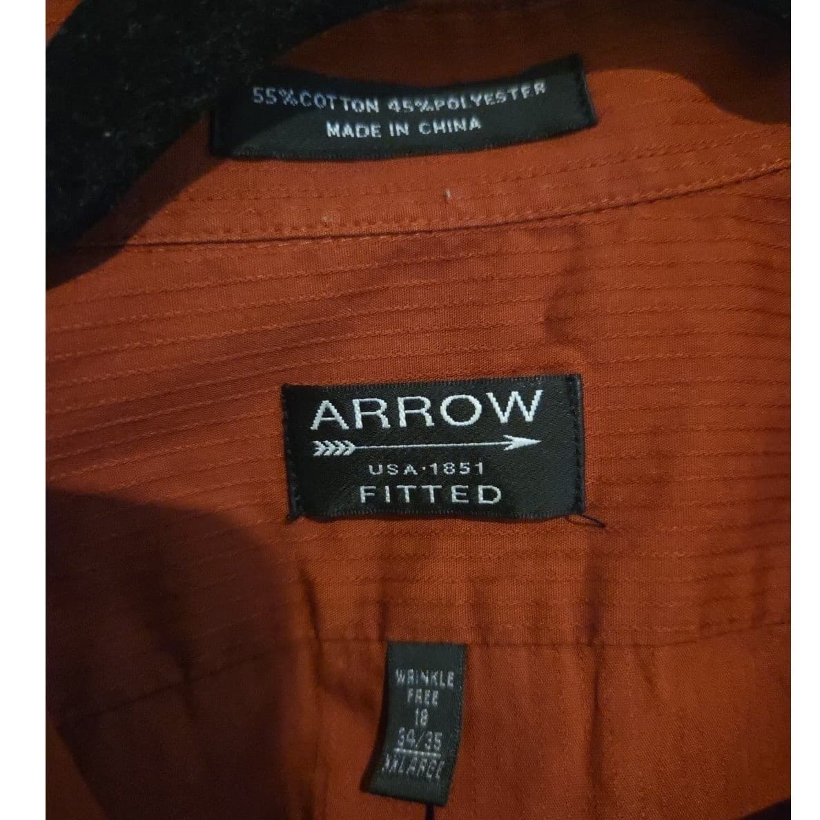 Arrow USA 1851 Burnt Orange Fitted Long Sleeve Button Down, Men's XXL 18 34/35 - Thumbnail 5