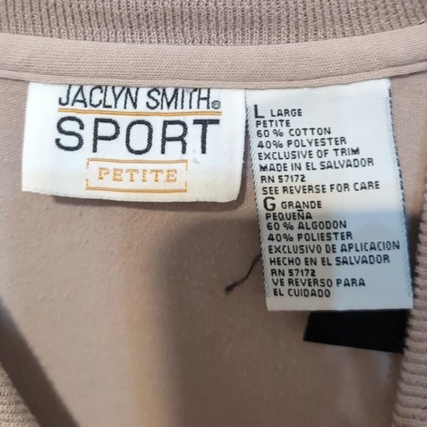 Jaclyn Smith Sport Petite Tan Polo Shirt, Floral Embroidered Tipped Collar Large - Thumbnail 5