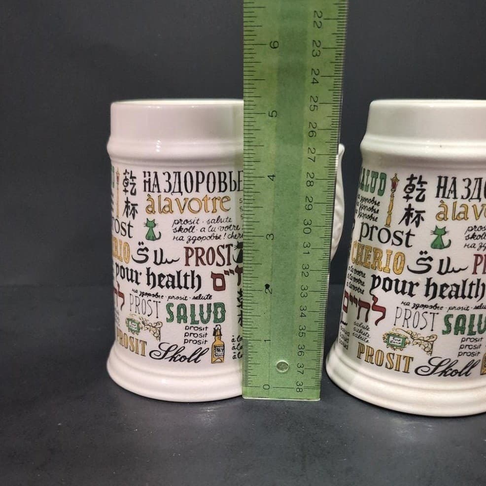 Cheers Around The World Ceramic Steins, Set of 2, Vintage Beer Mugs, Barware - Thumbnail 9