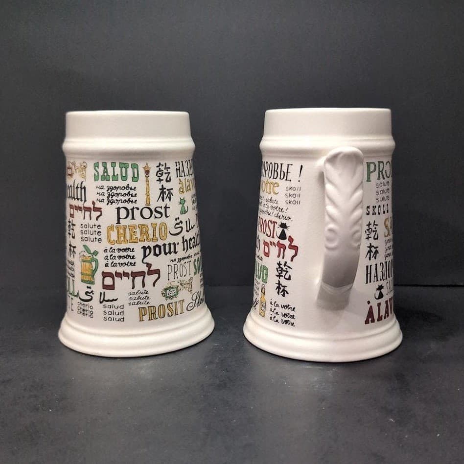 Cheers Around The World Ceramic Steins, Set of 2, Vintage Beer Mugs, Barware - Thumbnail 5