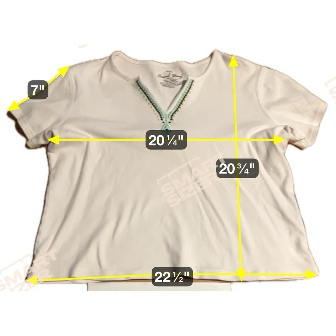 Coral Bay Missy White Embroidered Split Neck Short Sleeve Top, Women's Large - Thumbnail 2