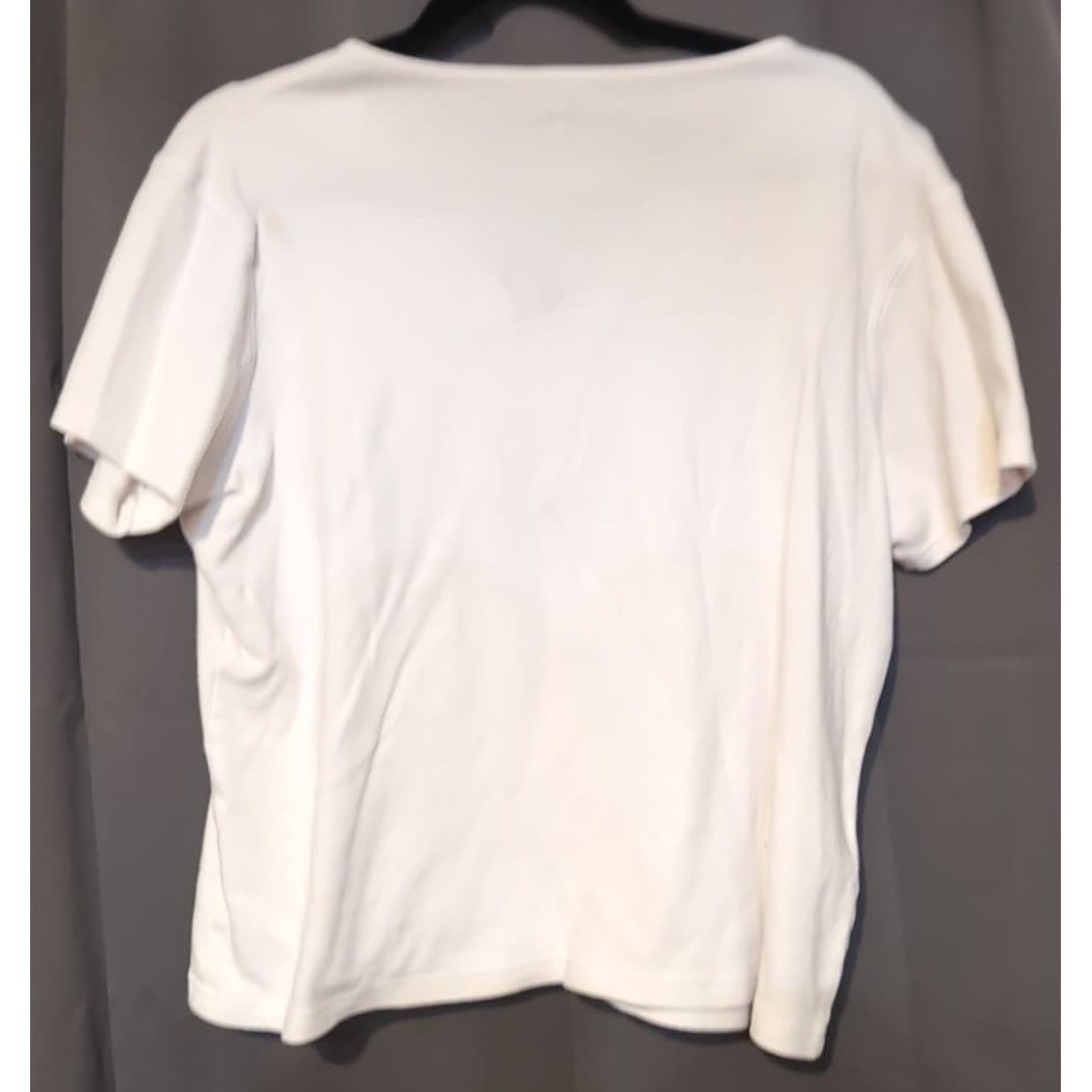 Coral Bay Missy White Embroidered Split Neck Short Sleeve Top, Women's Large - Thumbnail 4