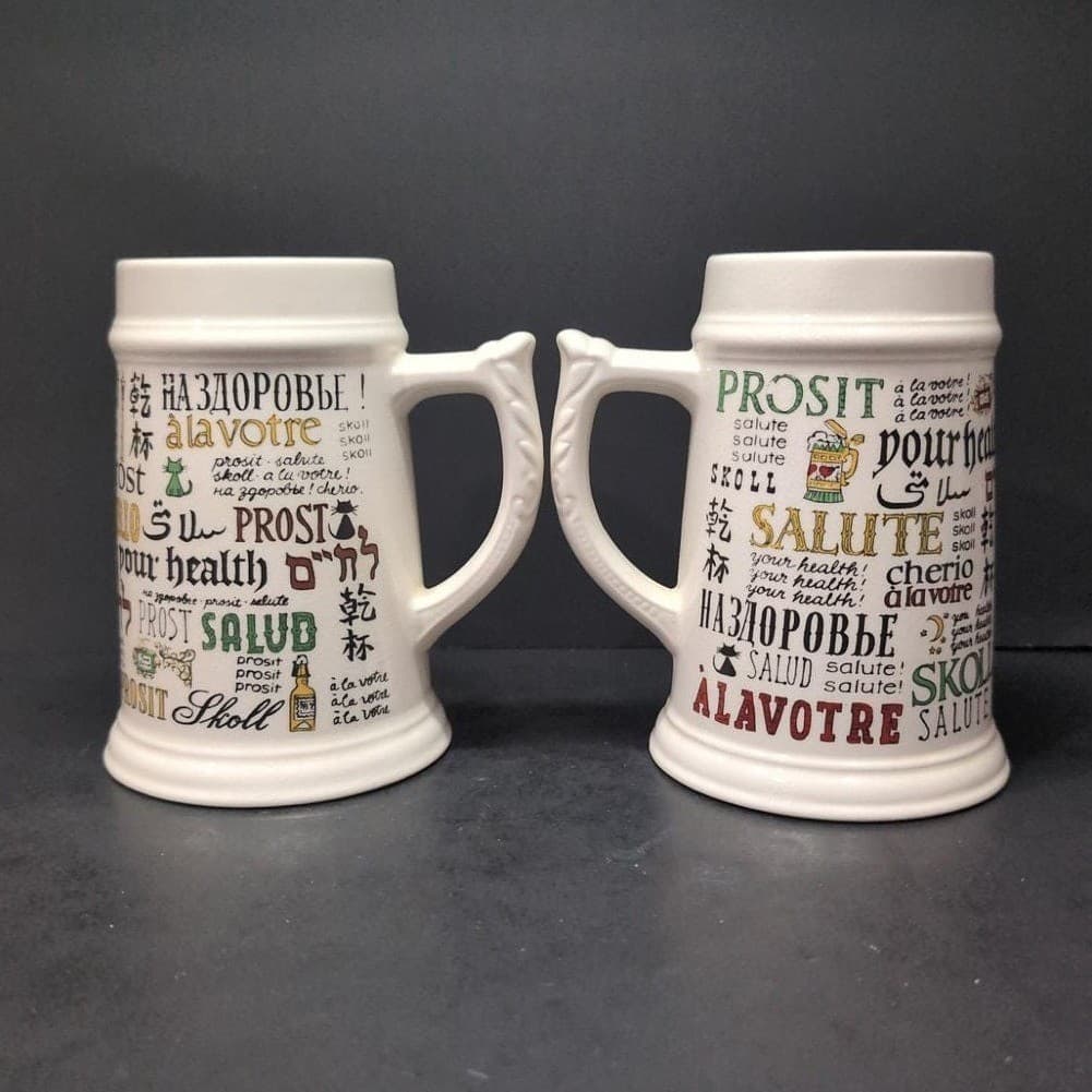 Cheers Around The World Ceramic Steins, Set of 2, Vintage Beer Mugs, Barware - Thumbnail 4