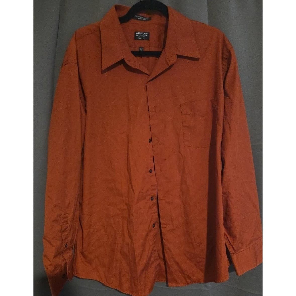 Arrow USA 1851 Burnt Orange Fitted Long Sleeve Button Down, Men's XXL 18 34/35 - Thumbnail 3