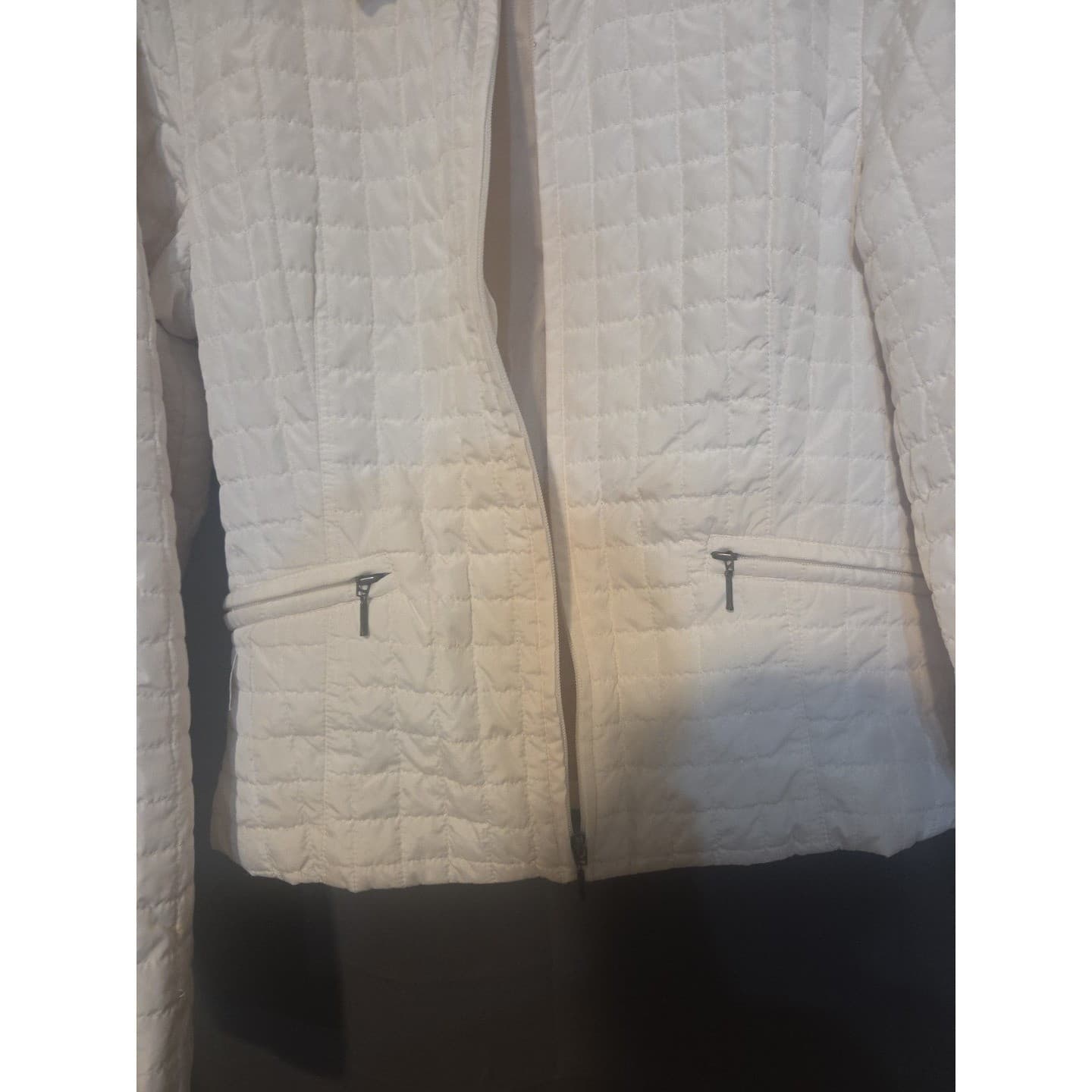 Utex Design Cream Quilted Zip Up Jacket, Women's Large, Off White, CA07101 - Thumbnail 6