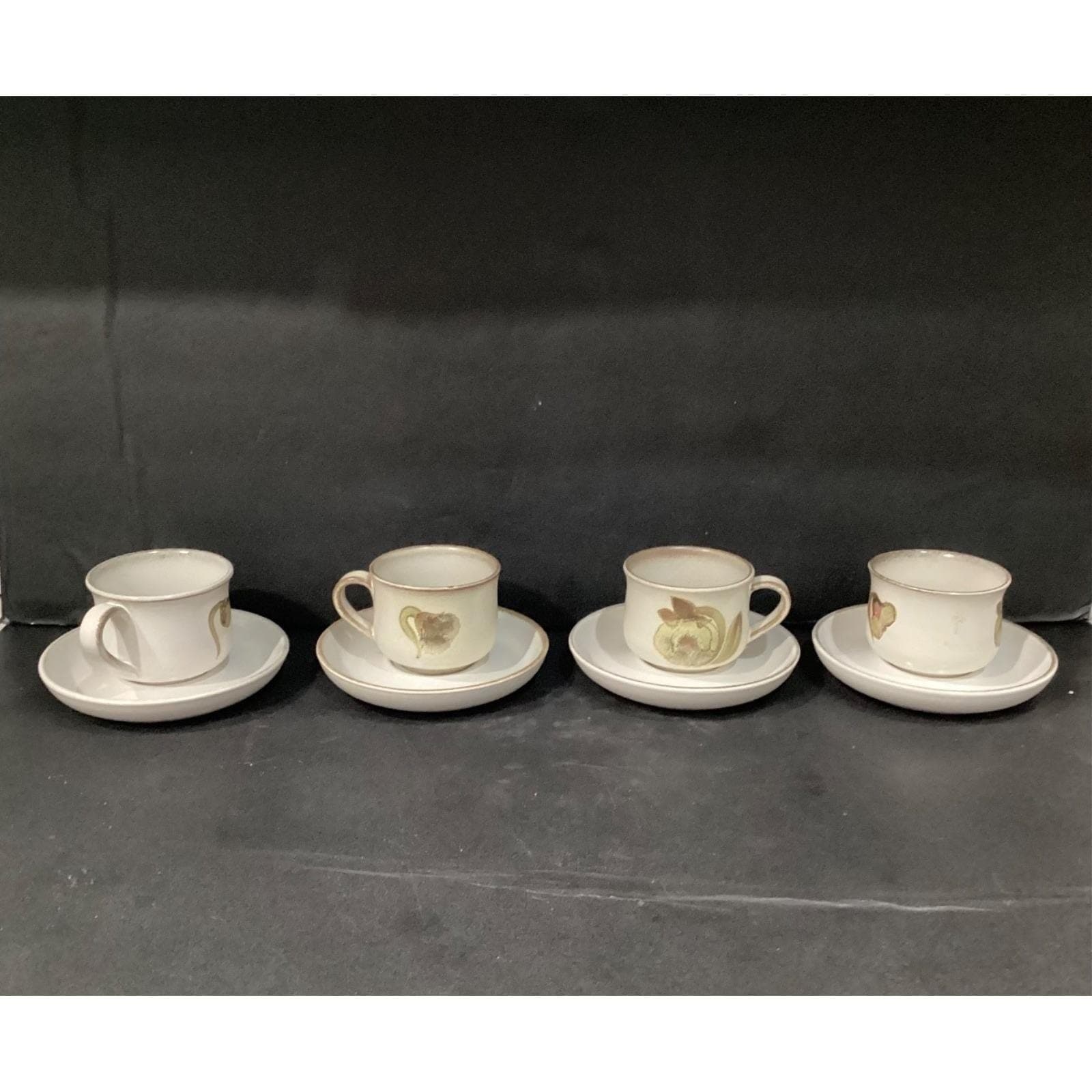 Denby Troubadour Teacups & Saucers, Set of 4, Vintage England Stoneware Service - Thumbnail 13