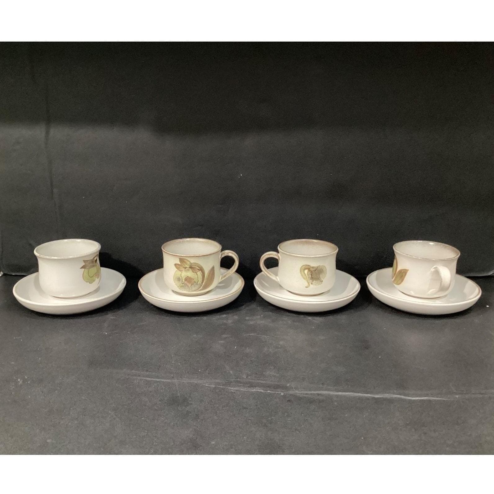 Denby Troubadour Teacups & Saucers, Set of 4, Vintage England Stoneware Service - Thumbnail 11