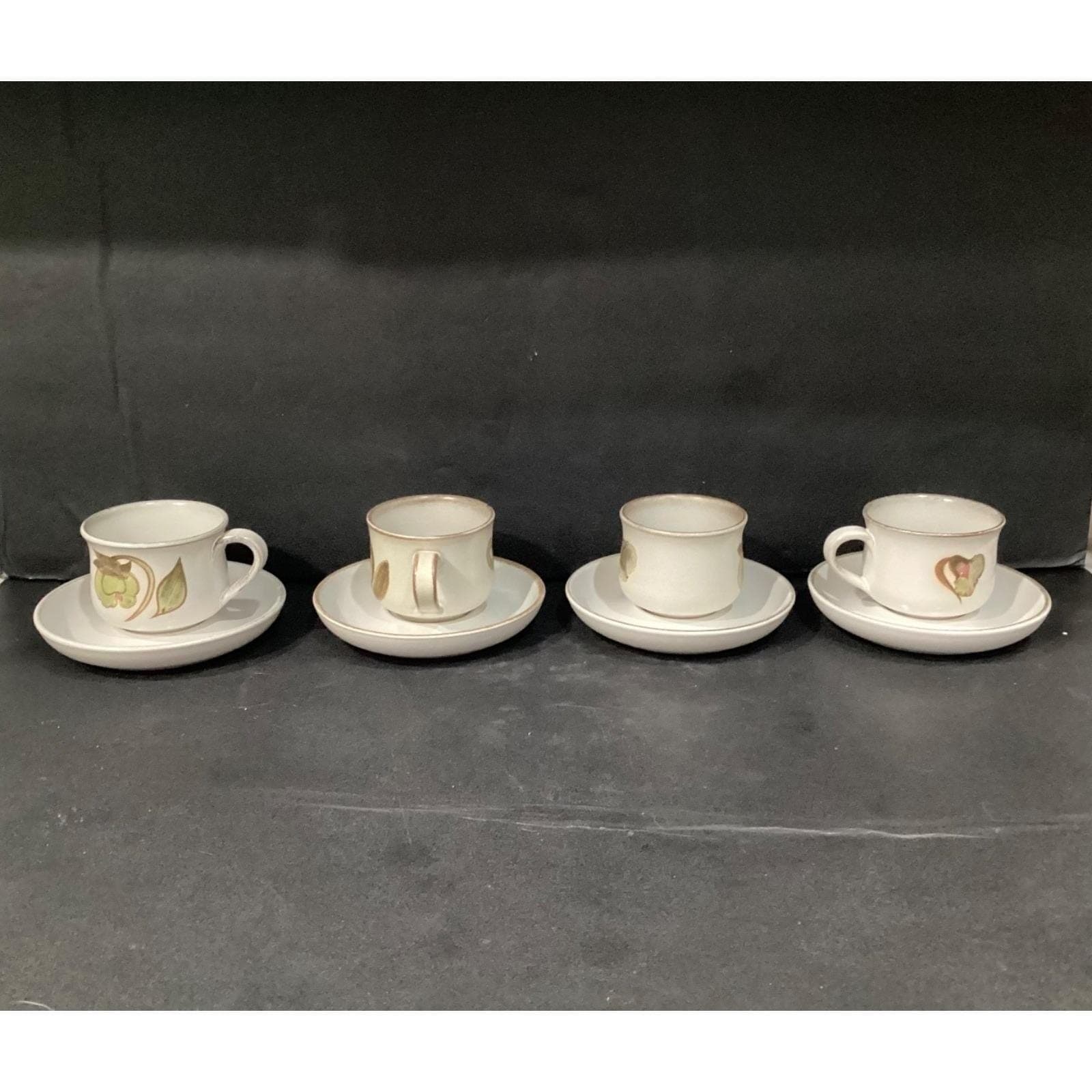 Denby Troubadour Teacups & Saucers, Set of 4, Vintage England Stoneware Service - Thumbnail 14