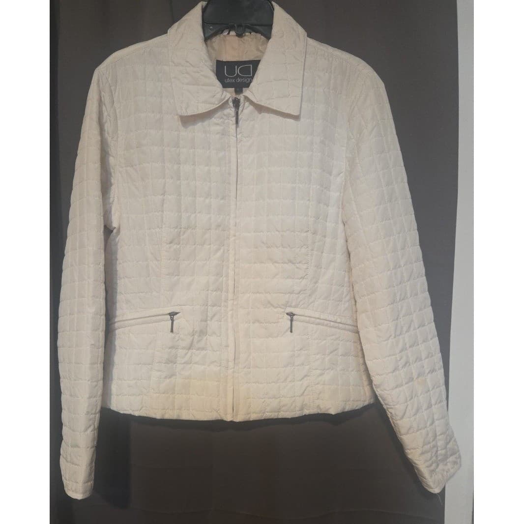 Utex Design Cream Quilted Zip Up Jacket, Women's Large, Off White, CA07101 - Thumbnail 3