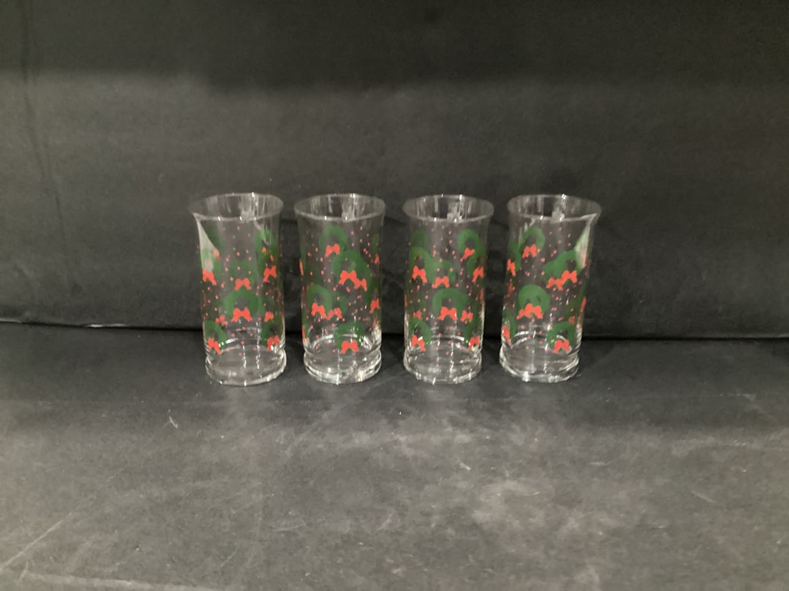 Vintage Libbey Christmas 5.25” Tumblers Wreath Bow Set of 4 - Thumbnail 4