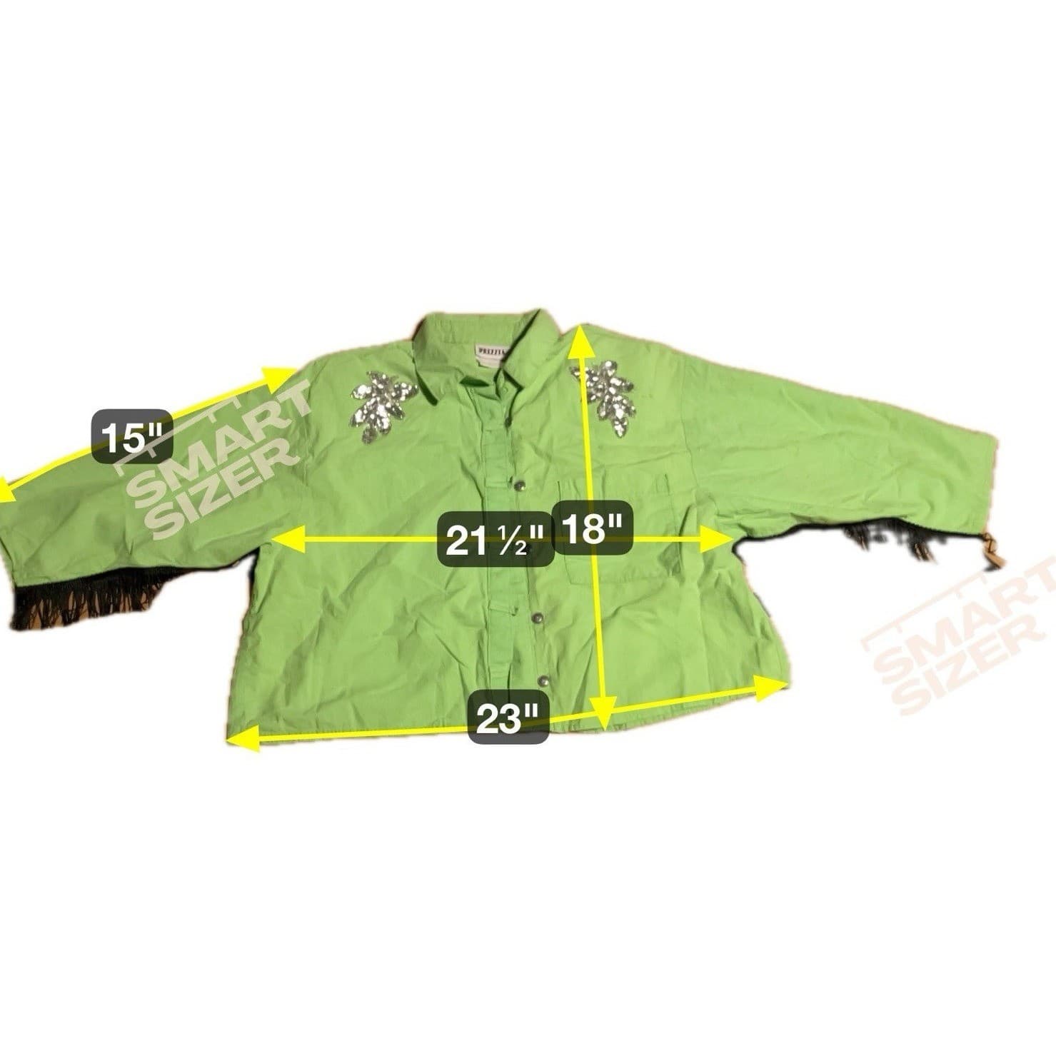 Prezzia Vintage Lime Green Fringe Sequin Cropped Shirt, Women's Medium, 3-415 US - Thumbnail 2