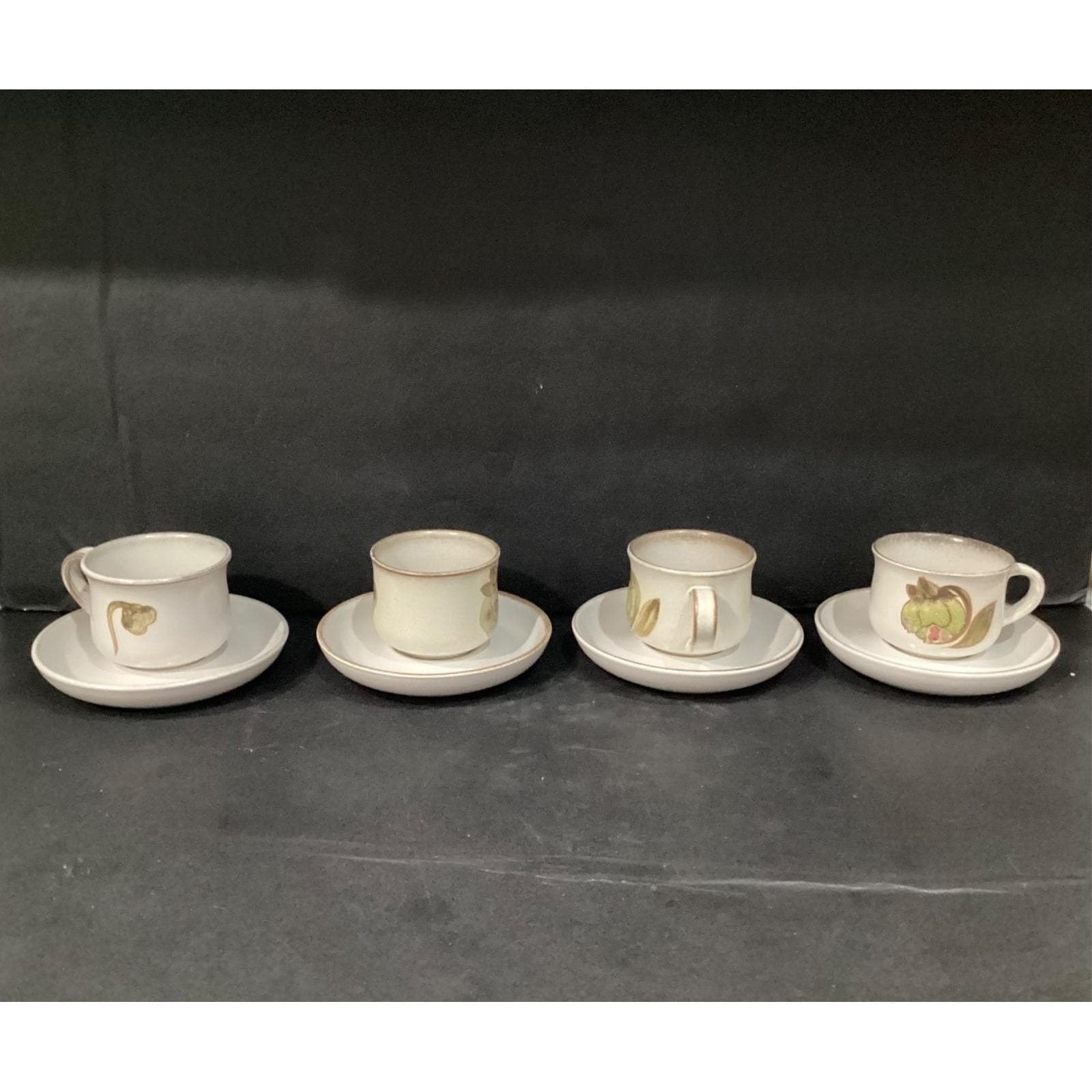 Denby Troubadour Teacups & Saucers, Set of 4, Vintage England Stoneware Service - Thumbnail 12