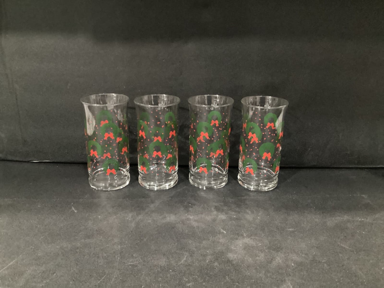 Vintage Libbey Christmas 5.25” Tumblers Wreath Bow Set of 4 - Thumbnail 3