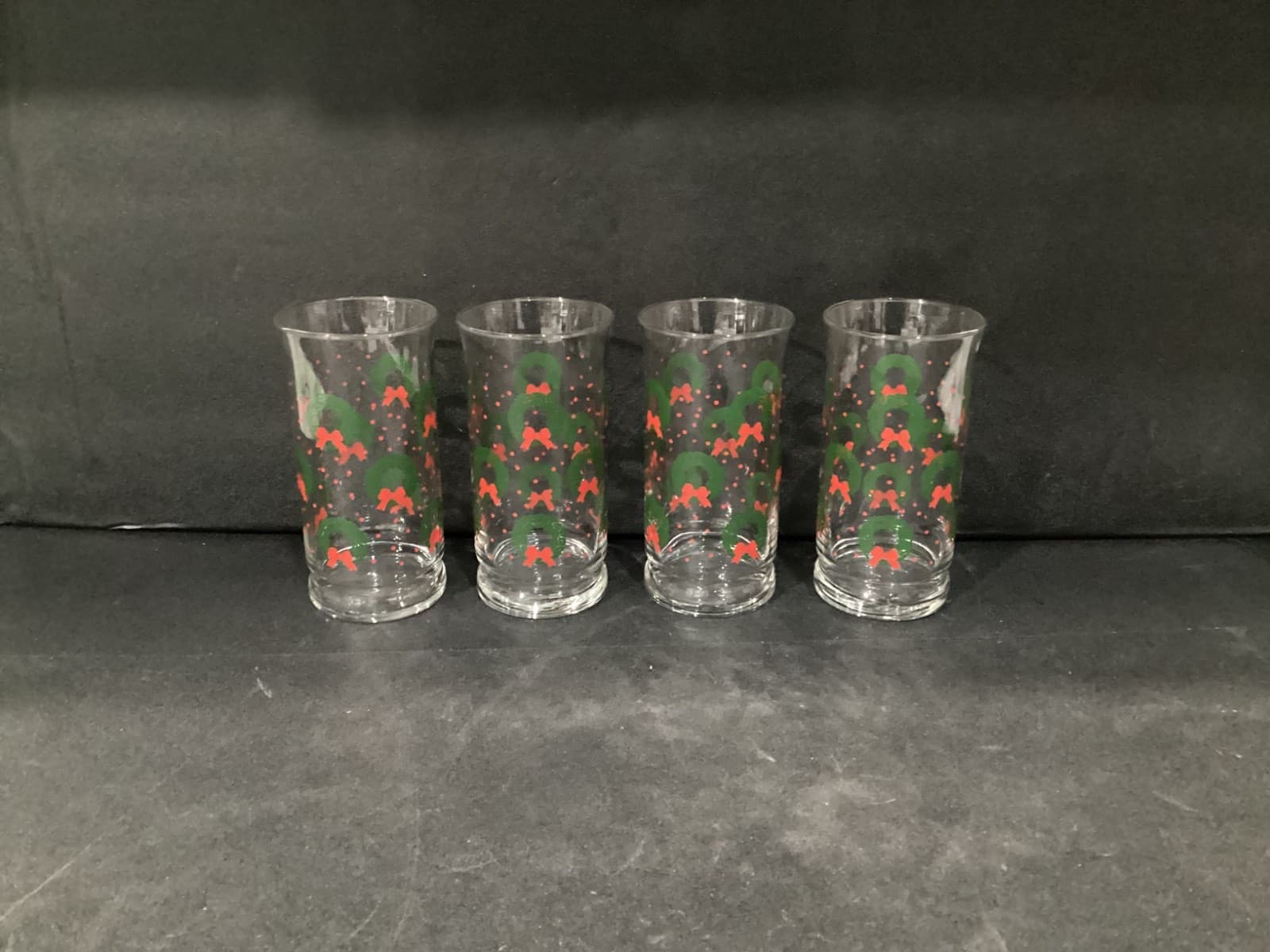 Vintage Libbey Christmas 5.25” Tumblers Wreath Bow Set of 4 - Thumbnail 2