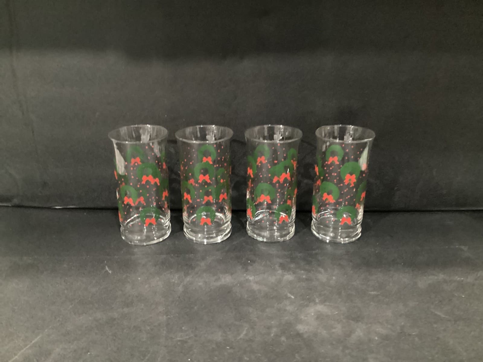 Vintage Libbey Christmas 5.25” Tumblers Wreath Bow Set of 4 - Thumbnail 5