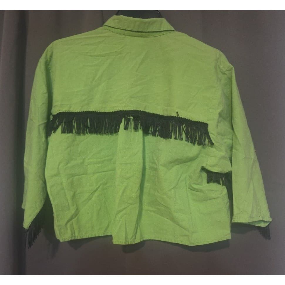 Prezzia Vintage Lime Green Fringe Sequin Cropped Shirt, Women's Medium, 3-415 US - Thumbnail 4