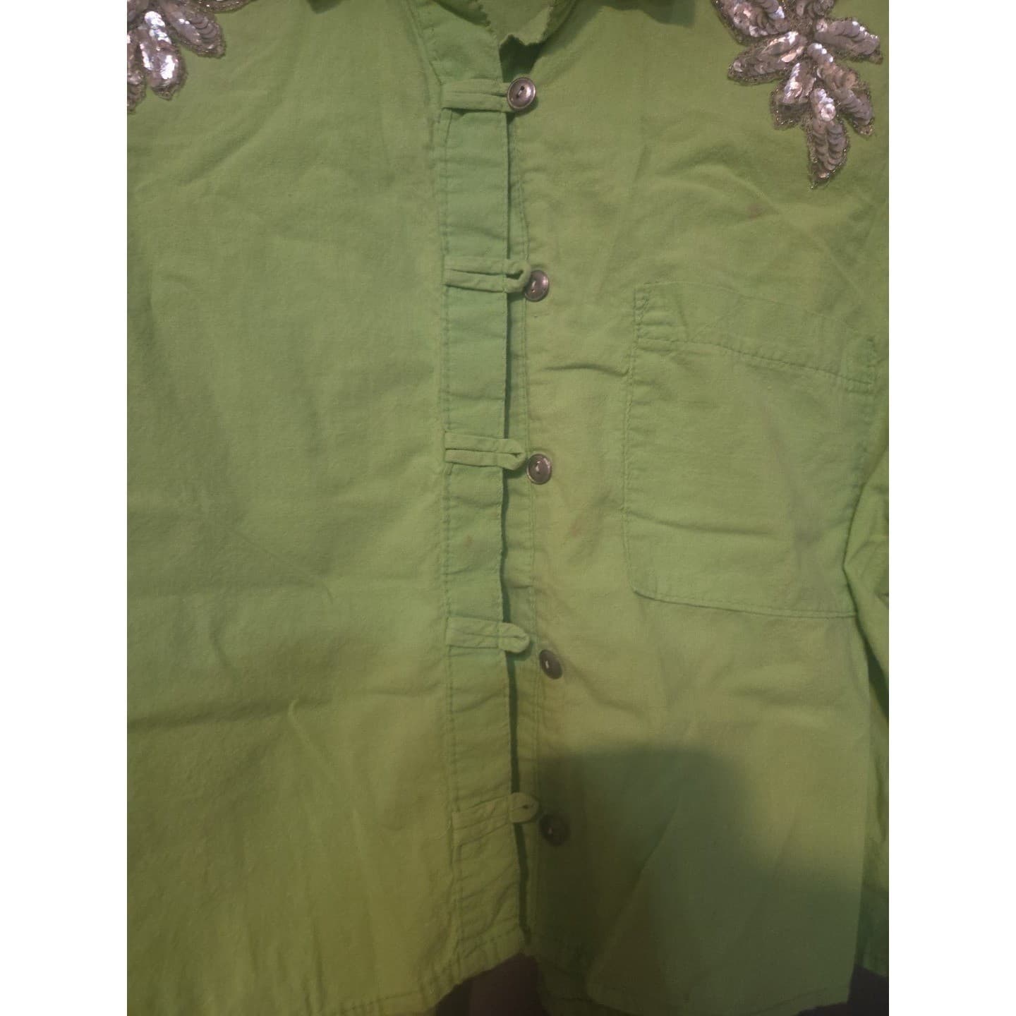 Prezzia Vintage Lime Green Fringe Sequin Cropped Shirt, Women's Medium, 3-415 US - Thumbnail 7
