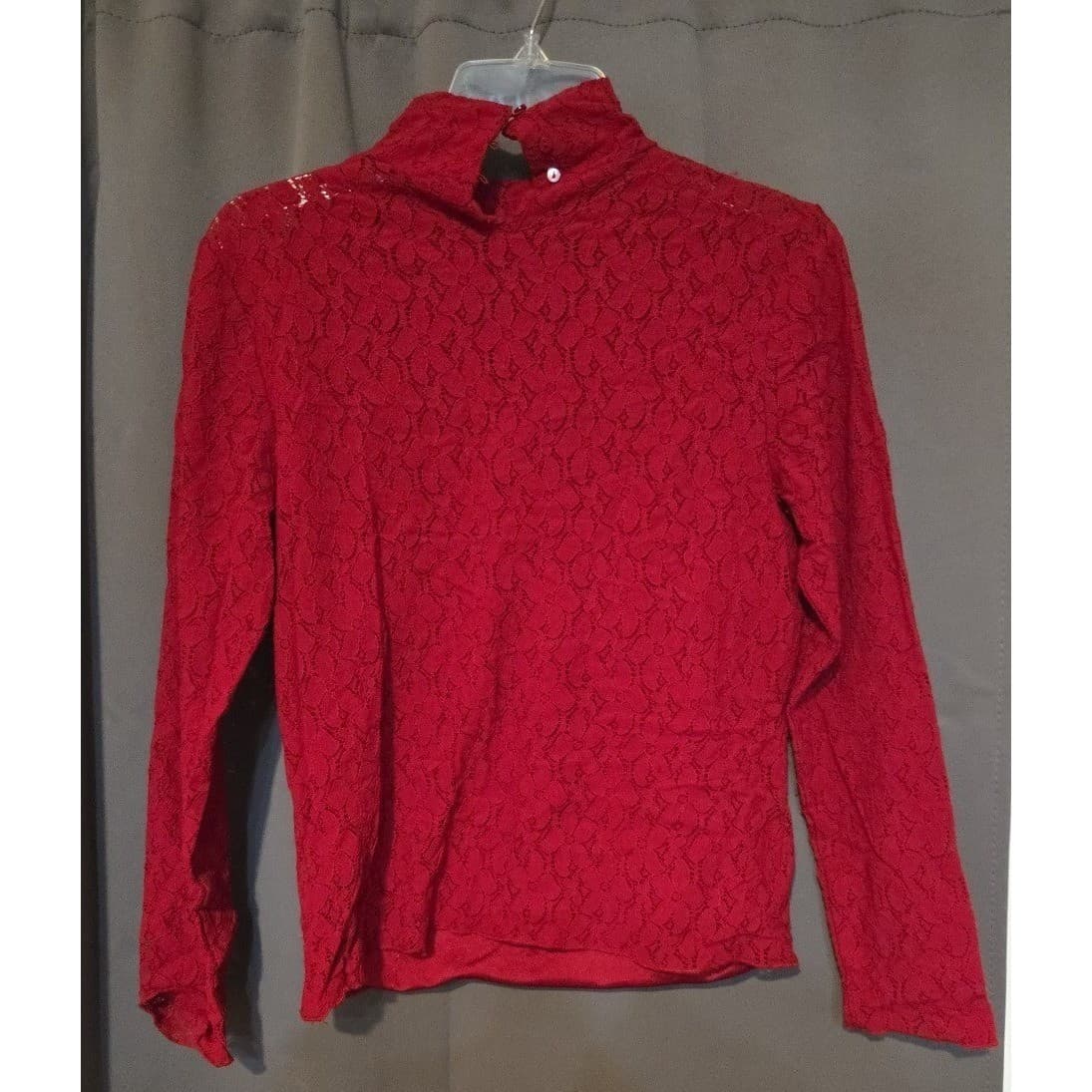 Gloria Vanderbilt Red Lace Mesh Top, Women's Small Stretch Blouse, Y2K Edwardian - Thumbnail 4