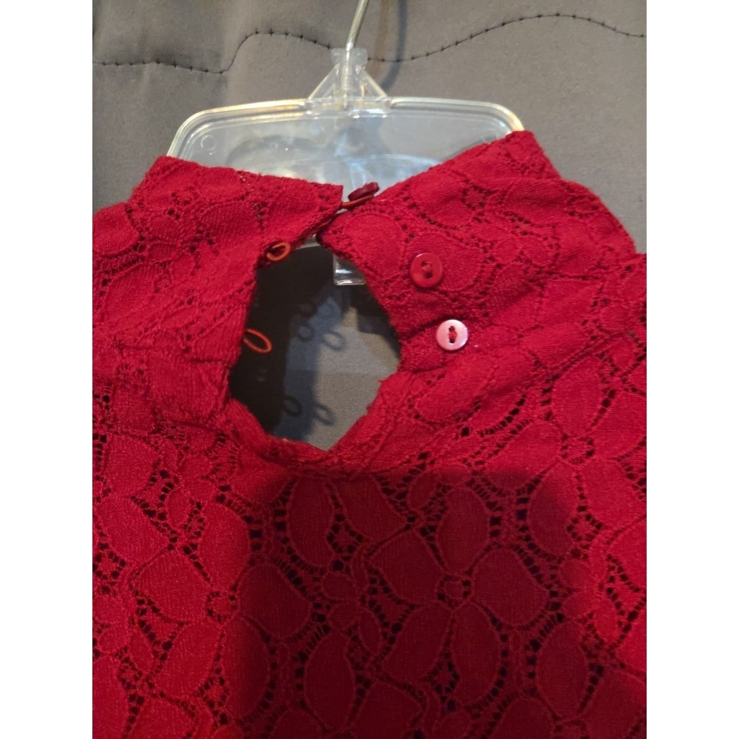 Gloria Vanderbilt Red Lace Mesh Top, Women's Small Stretch Blouse, Y2K Edwardian - Thumbnail 6