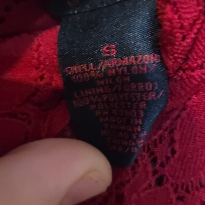 Gloria Vanderbilt Red Lace Mesh Top, Women's Small Stretch Blouse, Y2K Edwardian - Thumbnail 5