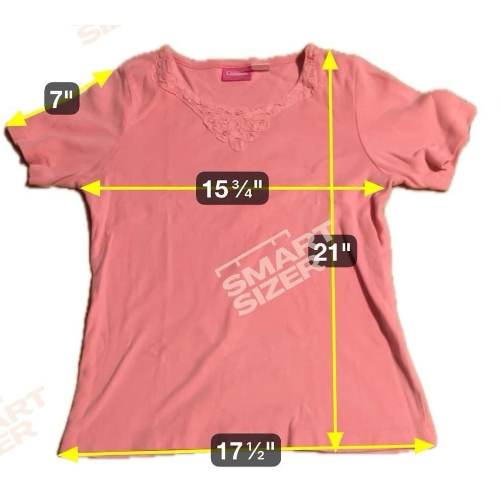 Pappagallo Pink Lace Trim V-Neck, Women's Small T-Shirt, Short Sleeve Cotton - Thumbnail 2