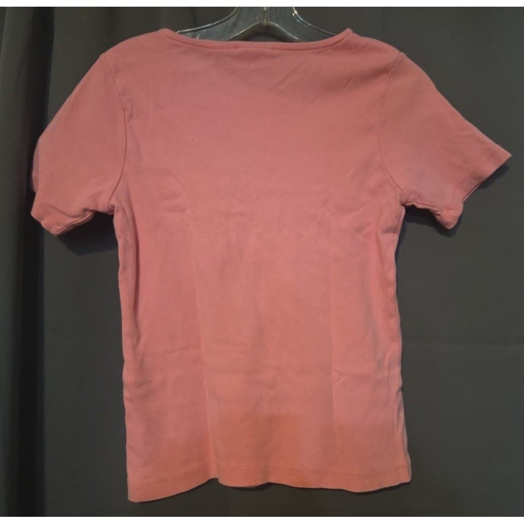 Pappagallo Pink Lace Trim V-Neck, Women's Small T-Shirt, Short Sleeve Cotton - Thumbnail 4