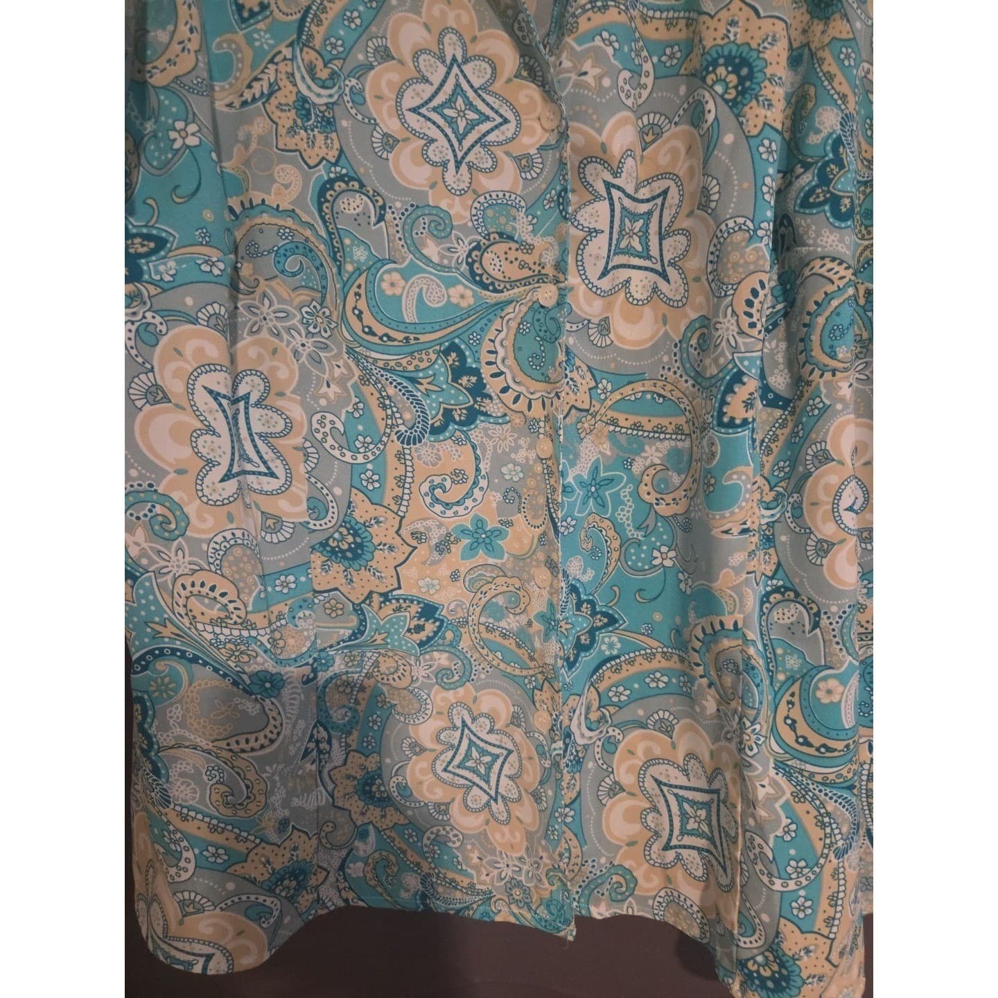 Worthington Stretch Blue Paisley Short Sleeve Button Up, Women's 1X Shirt - Thumbnail 6
